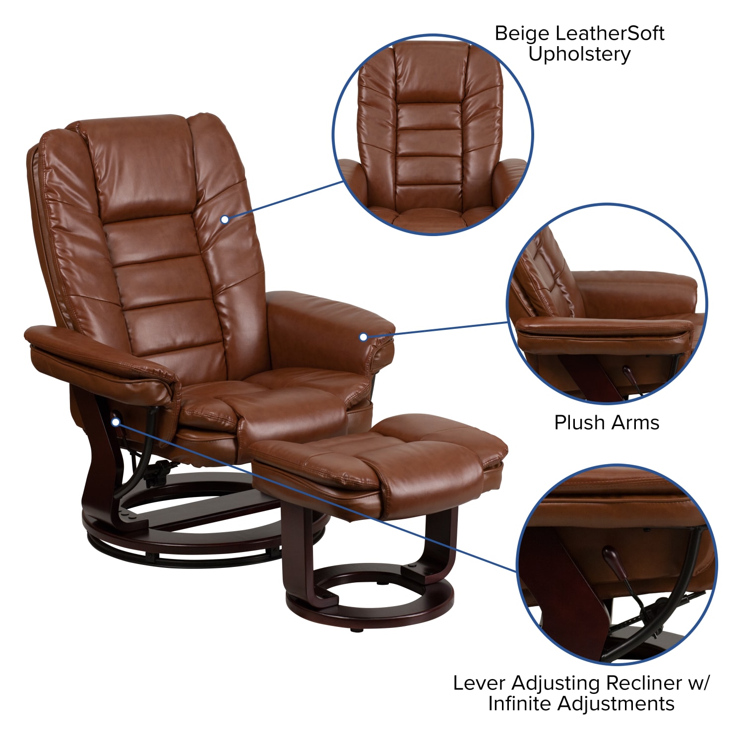 Flash Furniture LeatherSoft Faux Leather Recliner And Ottoman Vintage BrownMahogany PopularChairscom