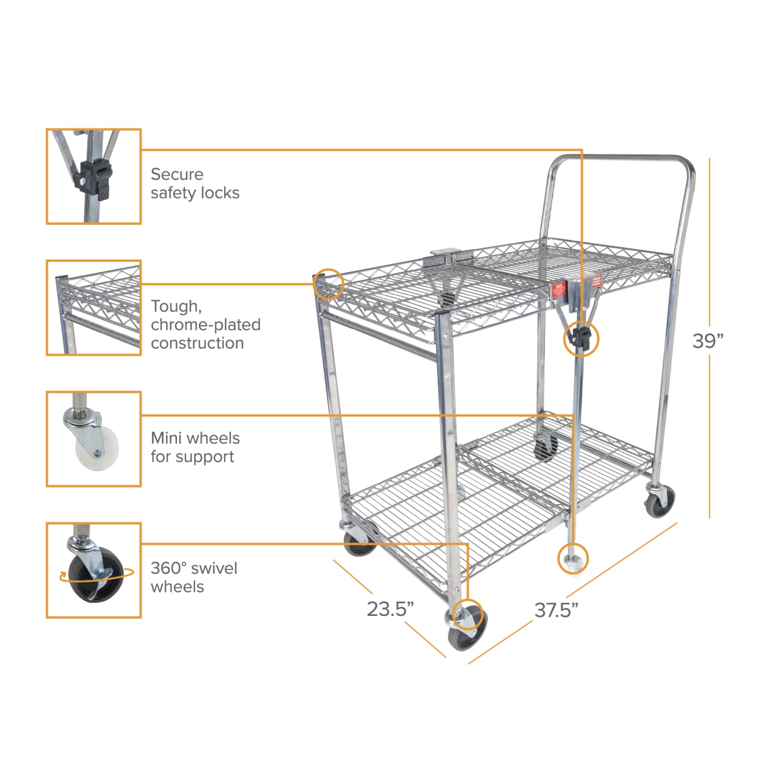 Bostitch Large Stow-Away Folding Cart, 39in x 23-1/2in x 37-1/2in, Chrome - Image 4