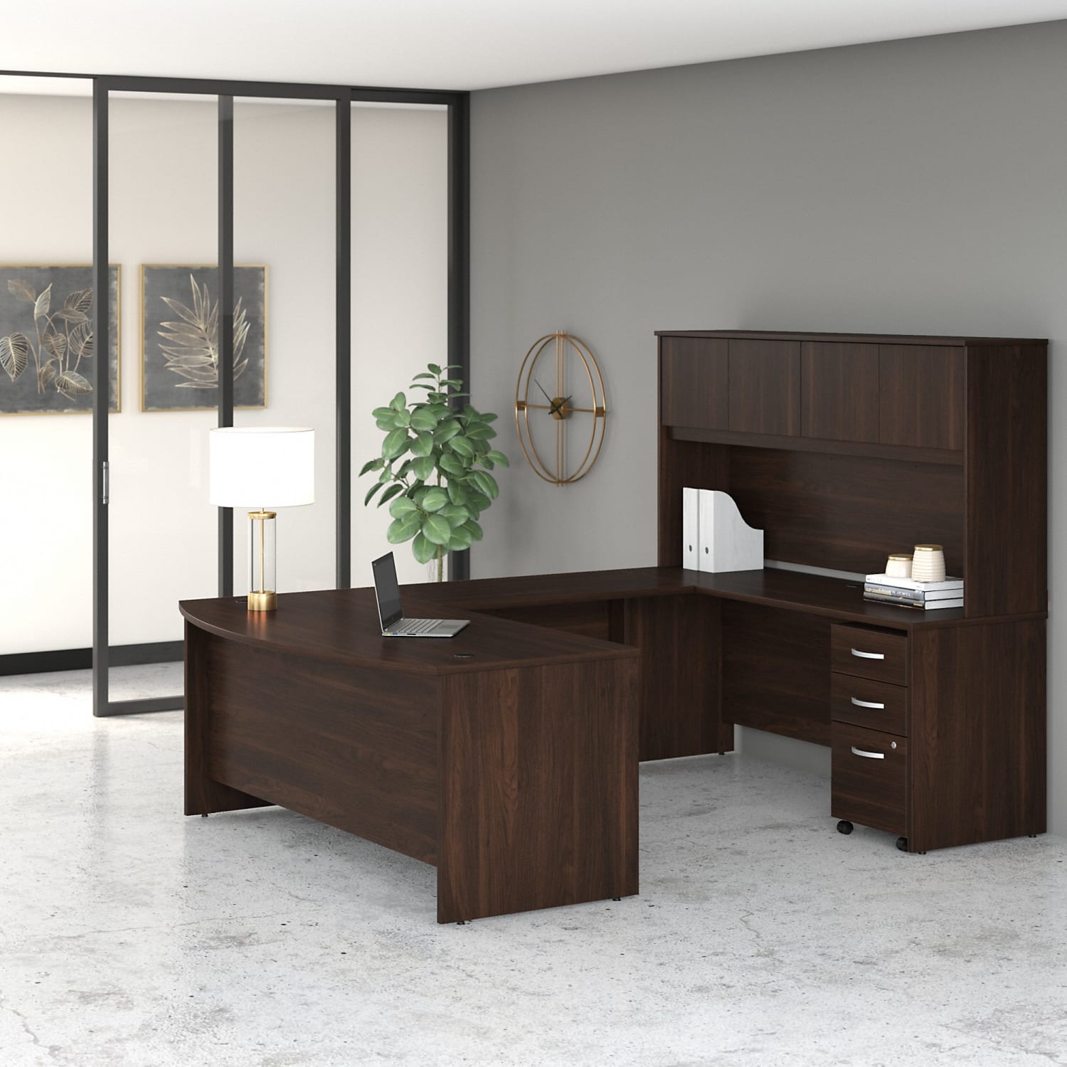 Bush Business Furniture Studio C 72inW x 36inD U-Shaped Desk With Hutch And Mobile File Cabinet, Black Walnut, Standard Delivery - Image 3