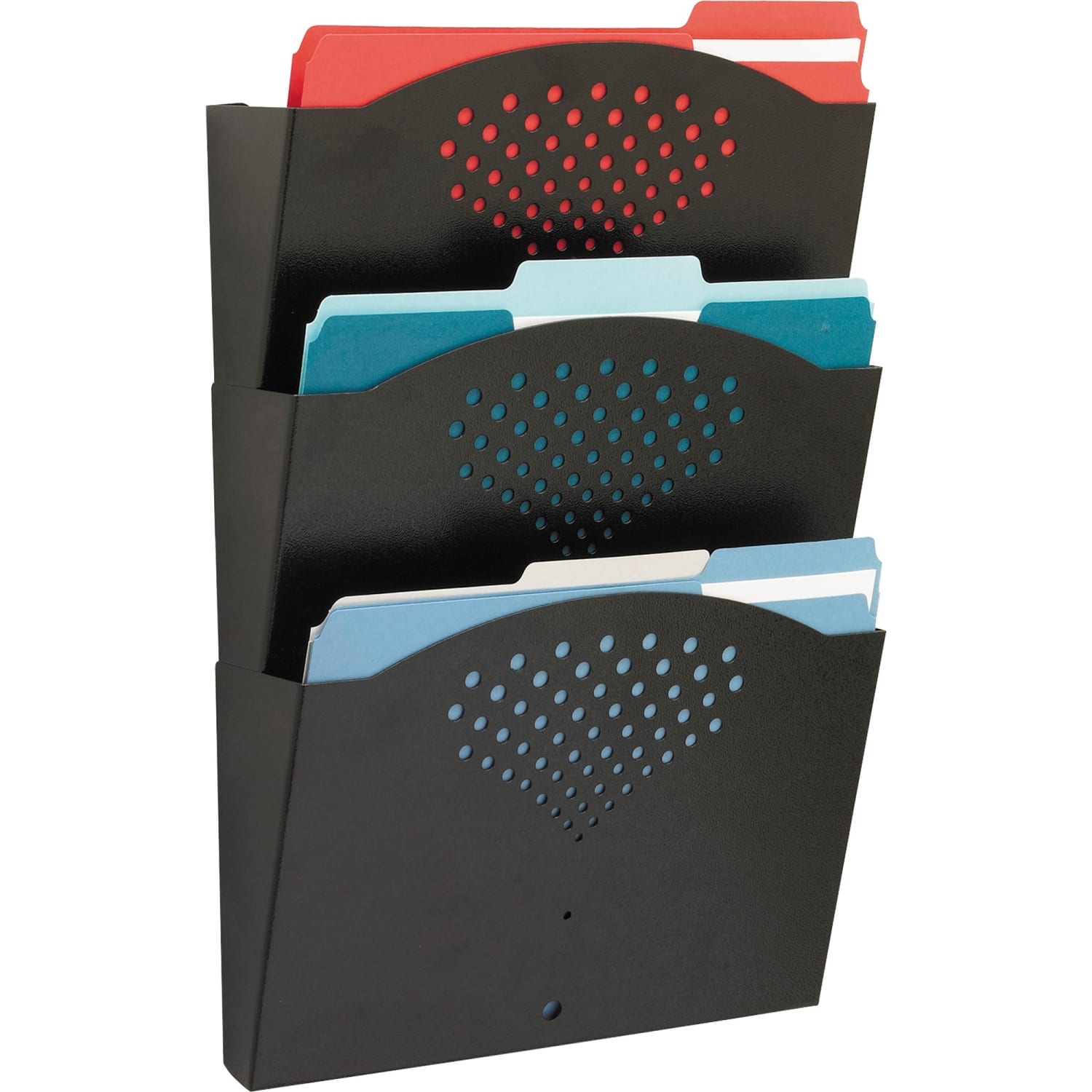 Safco Steel Triple-Tray Letter-Size Wall Pocket, 17 1/4inH x 12inW x 3 1/4inD, Black - Image 3