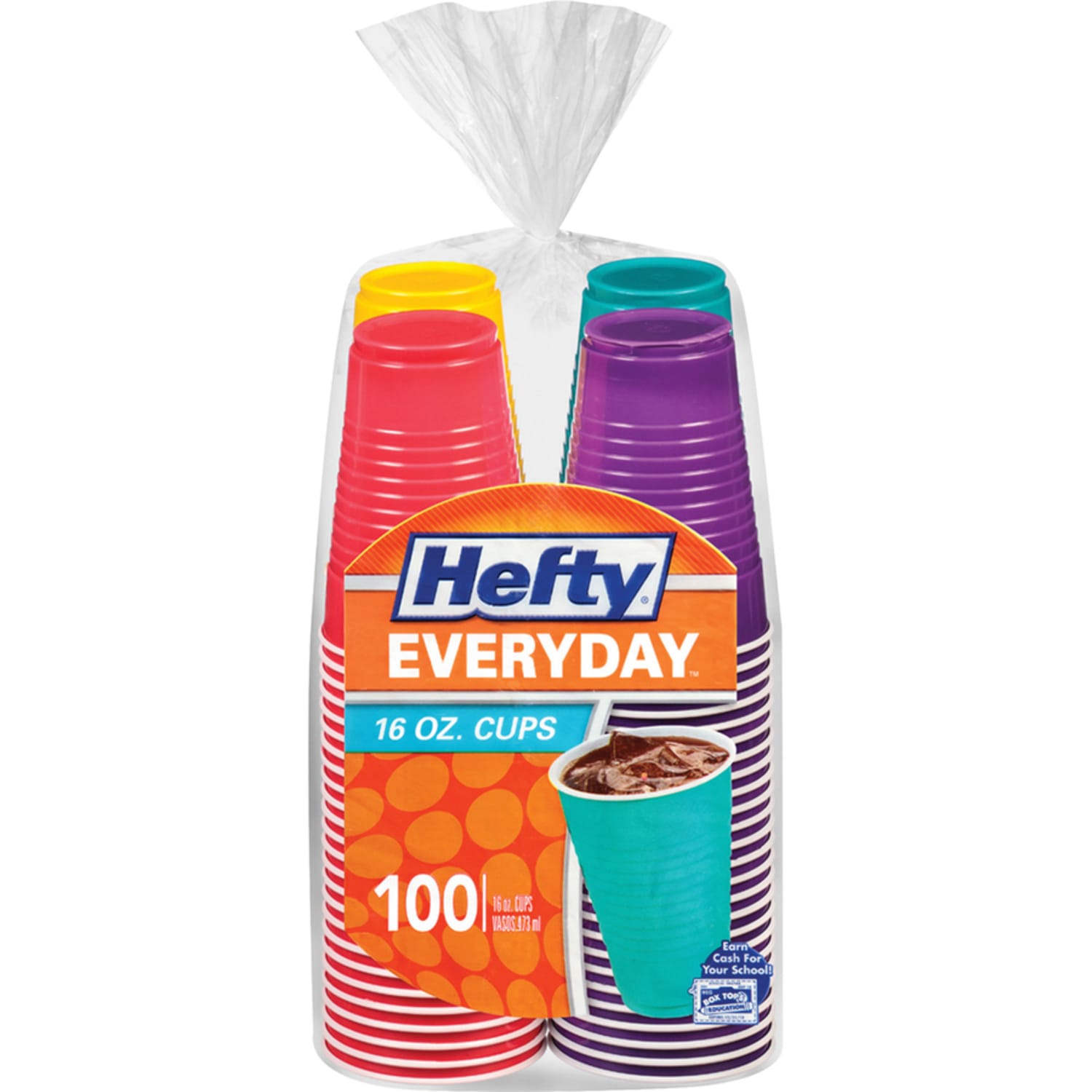 Hefty Everyday 16 oz Disposable Party Cups - 16 fl oz - Yellow, Purple, Red, Teal, Assorted Bright - Plastic - Cold Drink, Party - 100 Pack - 4 / Carton - Image 3