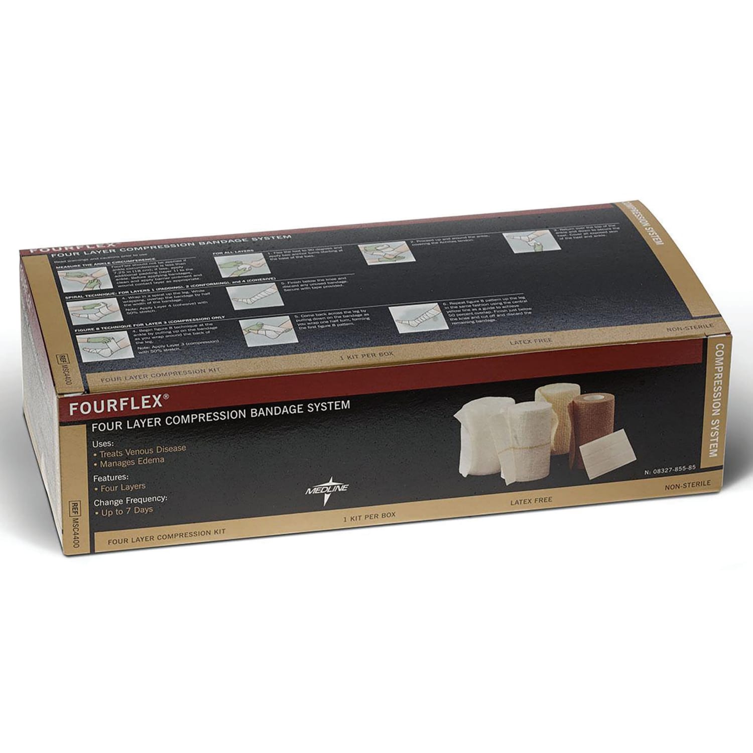 Medline Fourflex 4-Layer Bandage System Kit, Brown/Cream/White