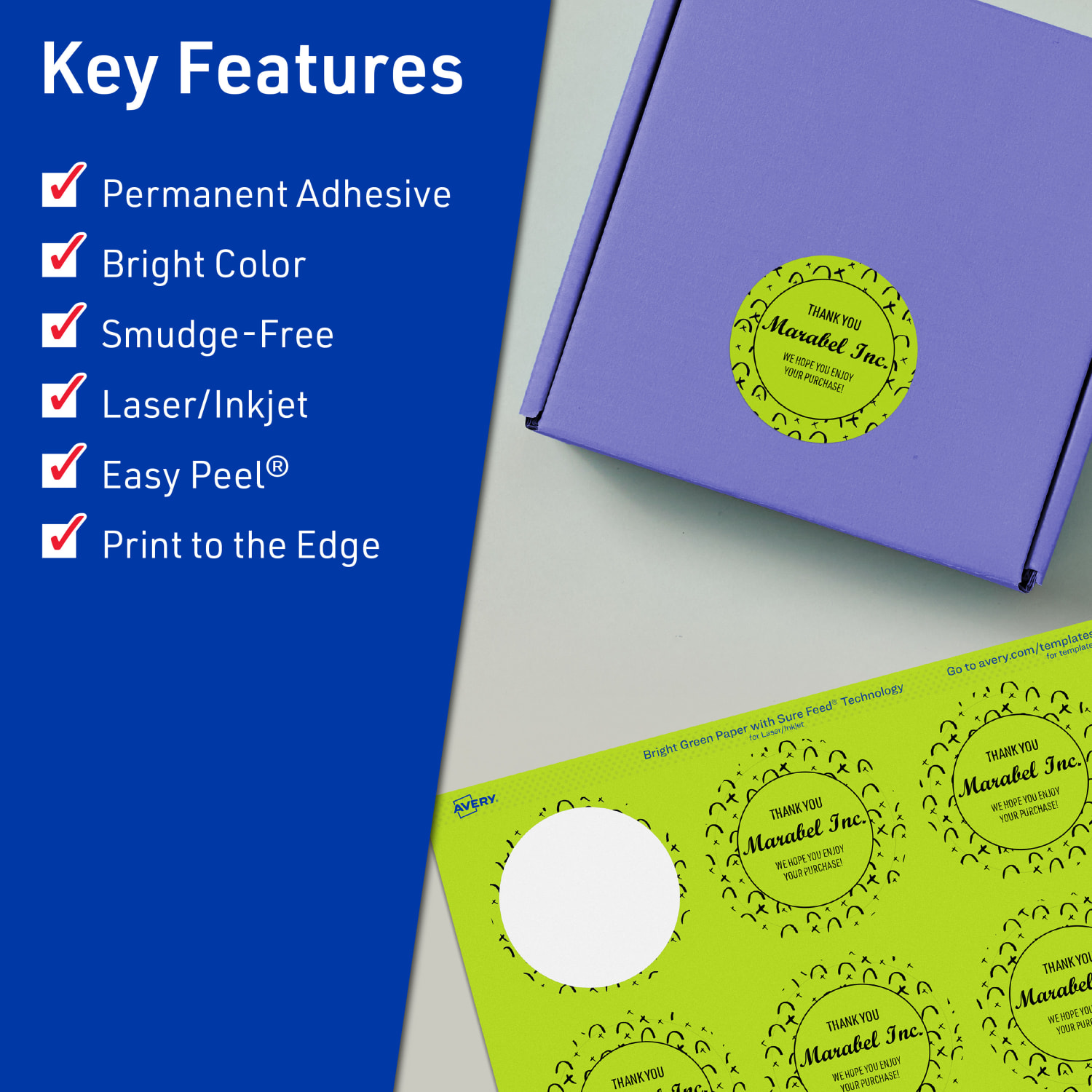 Avery Print-To-The-Edge Labels With Sure Feed Technology And Easy Peel Label Feature, 94501-BGP10, Round, 2in, Matte Bright Green, Pack of 120 - Image 3