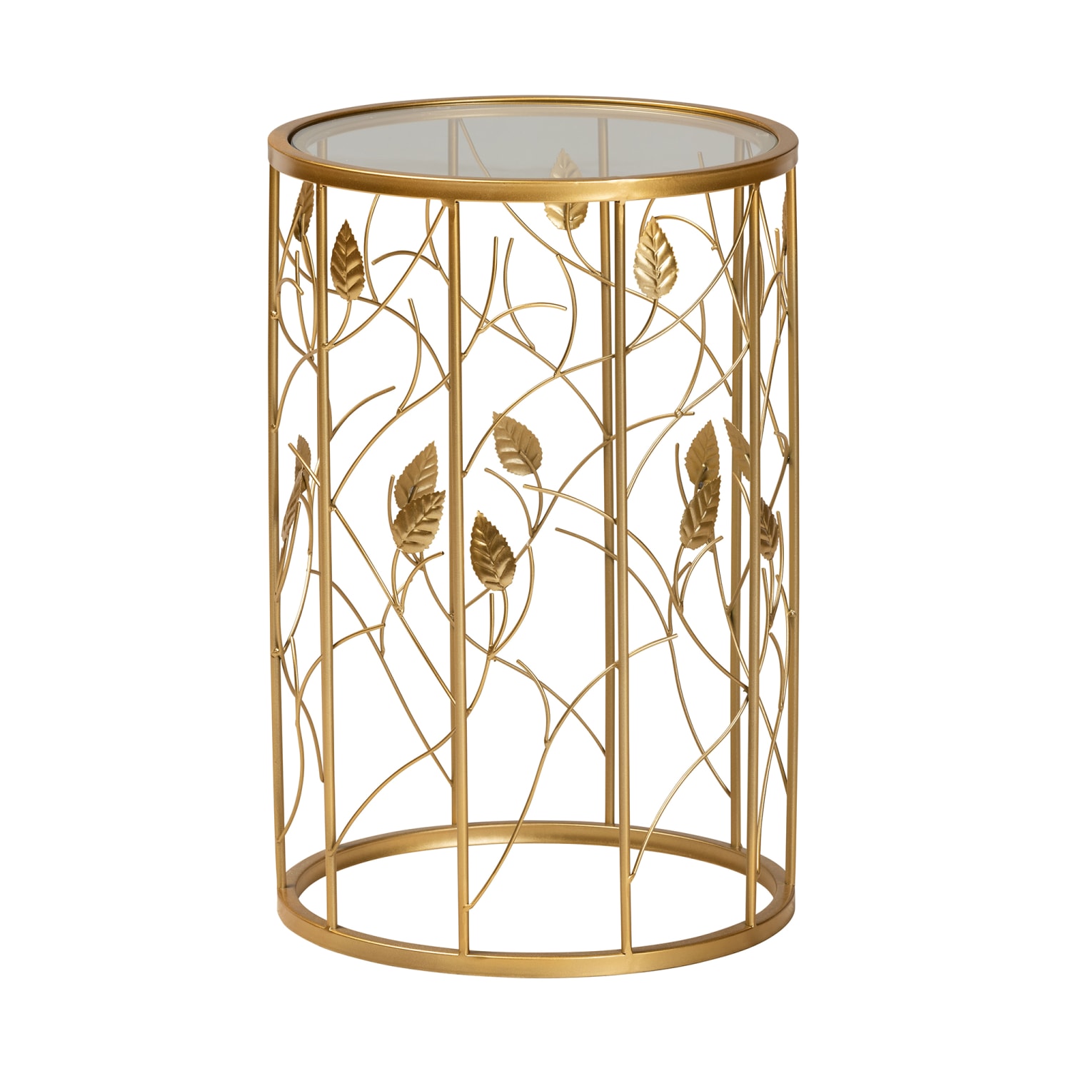 Baxton Studio Modern And Contemporary Leaf Accent Round End Table, 23-1/2in x 15in, Brushed Gold
