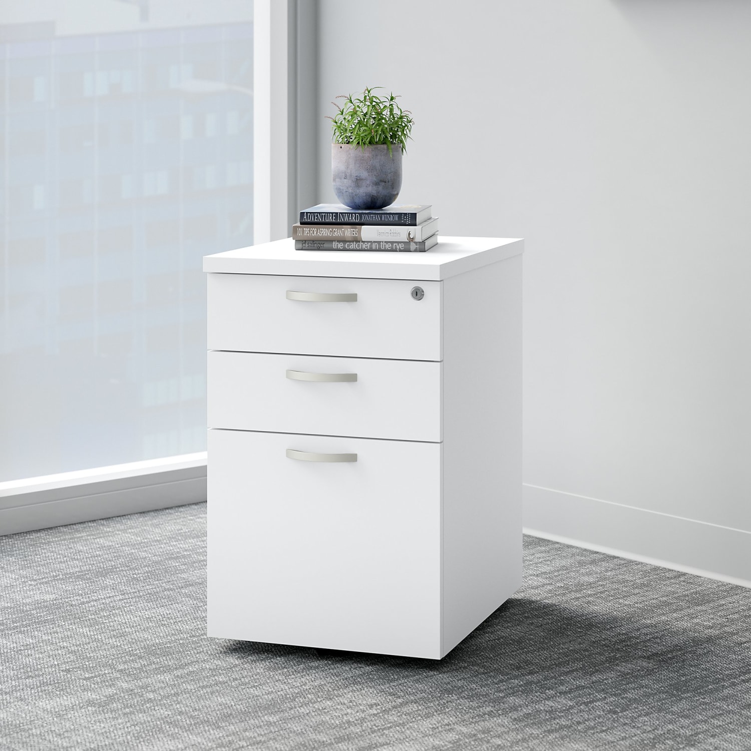 Bush Business Furniture Easy Office 20inD Vertical 3-Drawer Mobile File Cabinet, White, Delivery - Image 3
