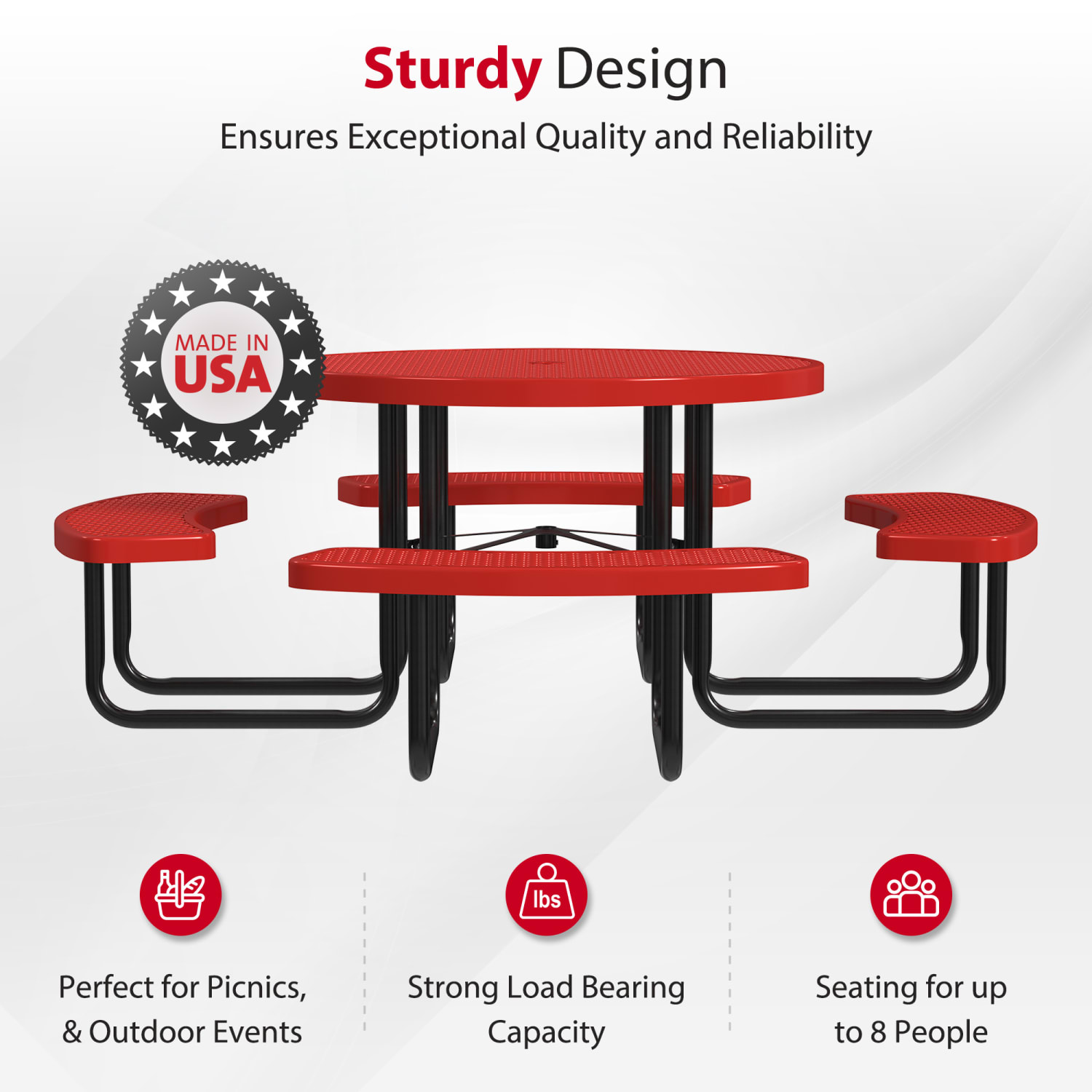 Leisure Craft Round Outdoor Picnic Table, 29-1/4inH x 81inW x 81inD, Black/Red - Image 3