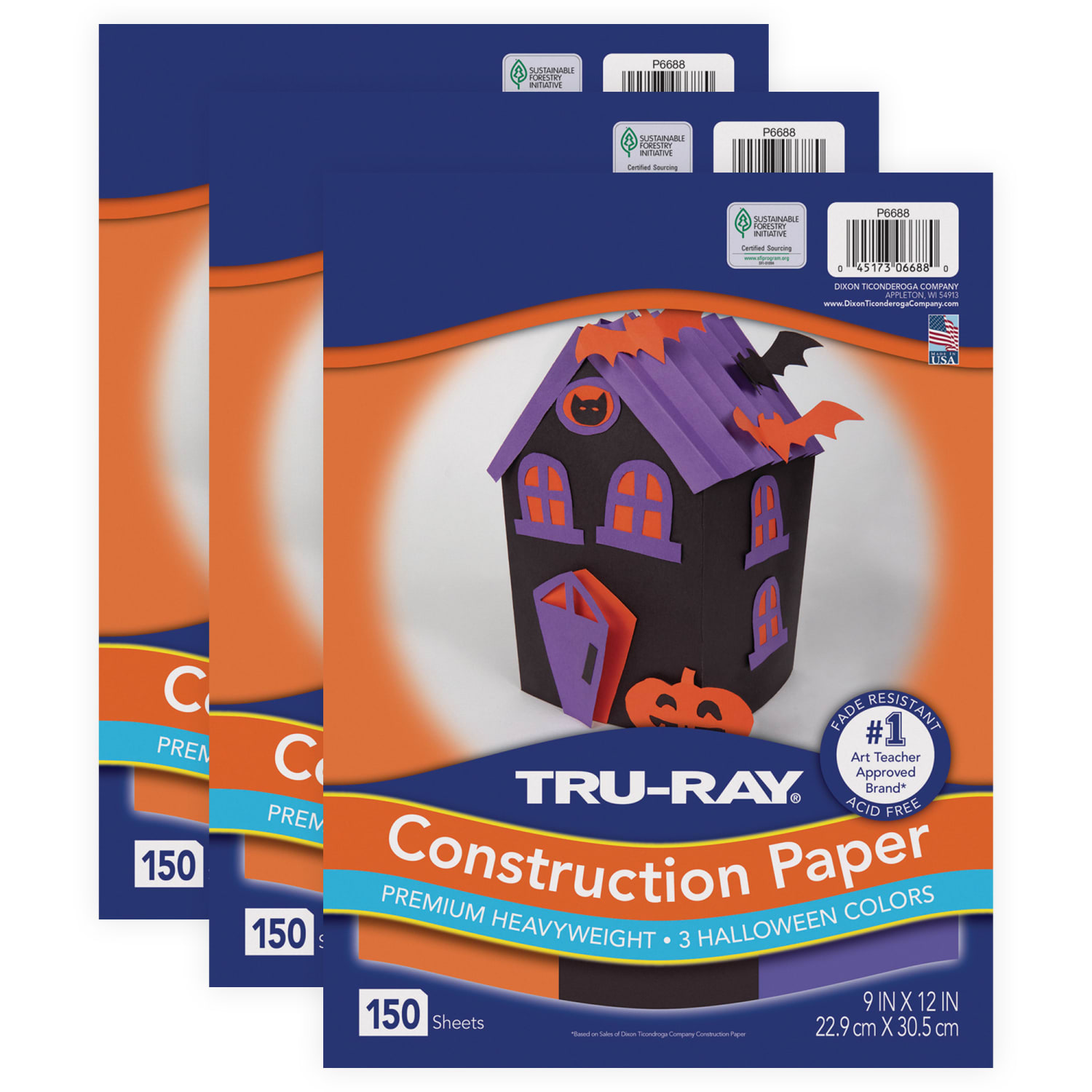 Tru-Ray Construction Paper, Heavyweight, 9in x 12in, Halloween Assortment, Black, Orange, Purple, 150 sheets Per Pack, Set Of 3 Packs