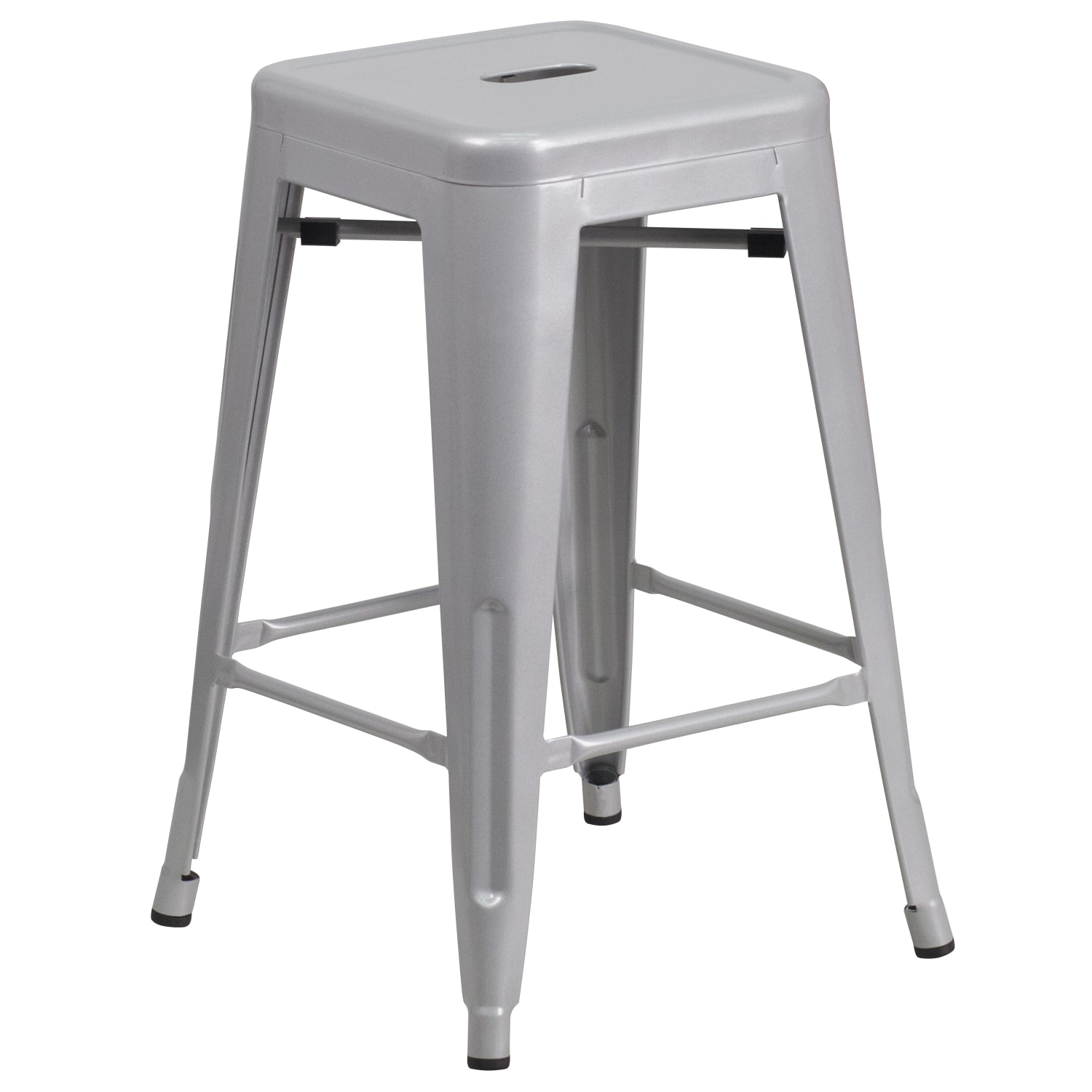 Flash Furniture 24inH Commercial Grade Metal Backless Counter Stool Silver PopularChairscom