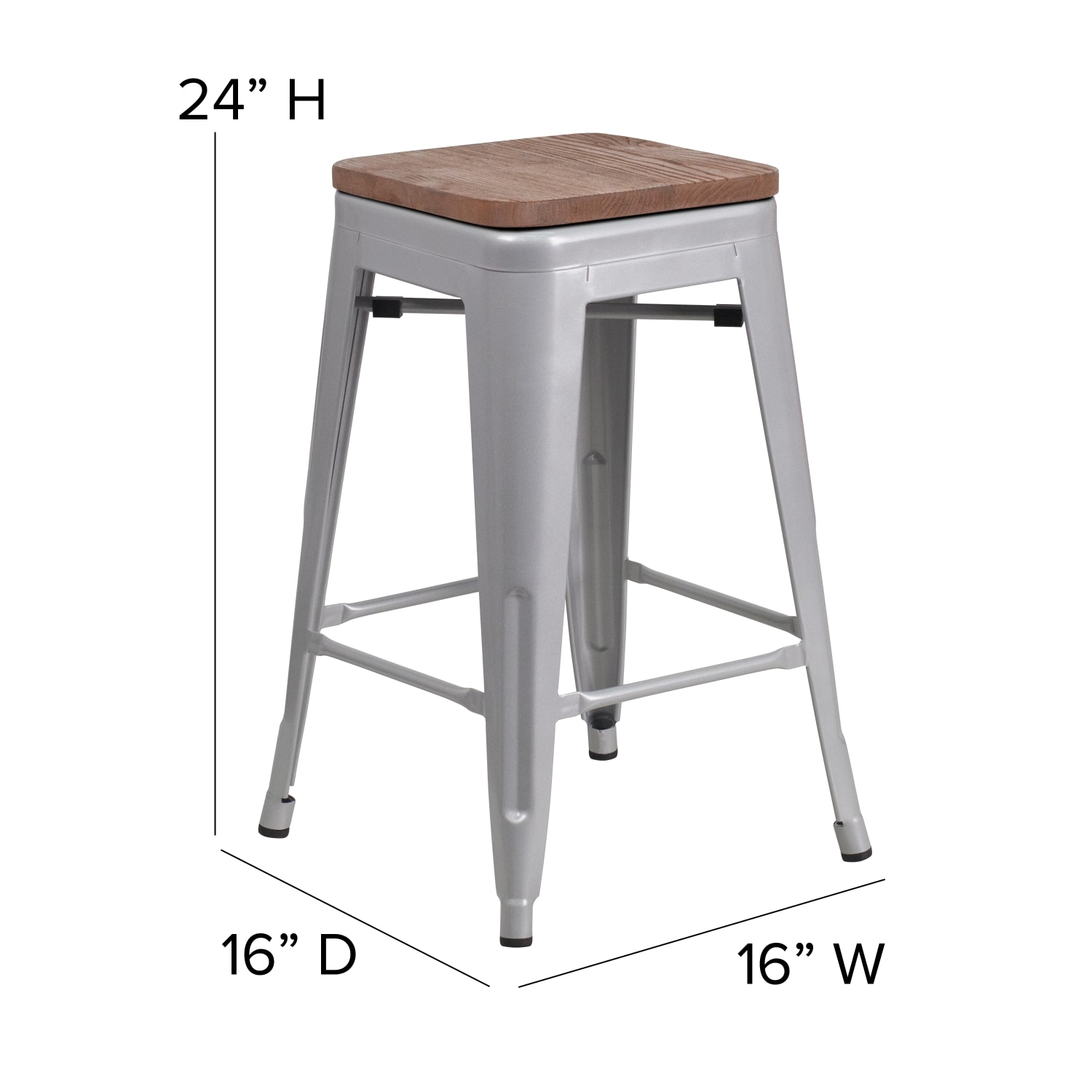 Flash Furniture 24inH Commercial Grade Metal Backless Counter Stool Silver PopularChairscom