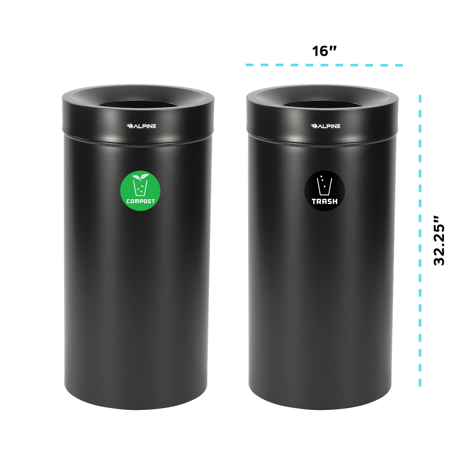 Alpine Industries Stainless Steel Compost Bin And Trash Cans, 27 Gallon, Black, Set Of 2 Cans - Image 6