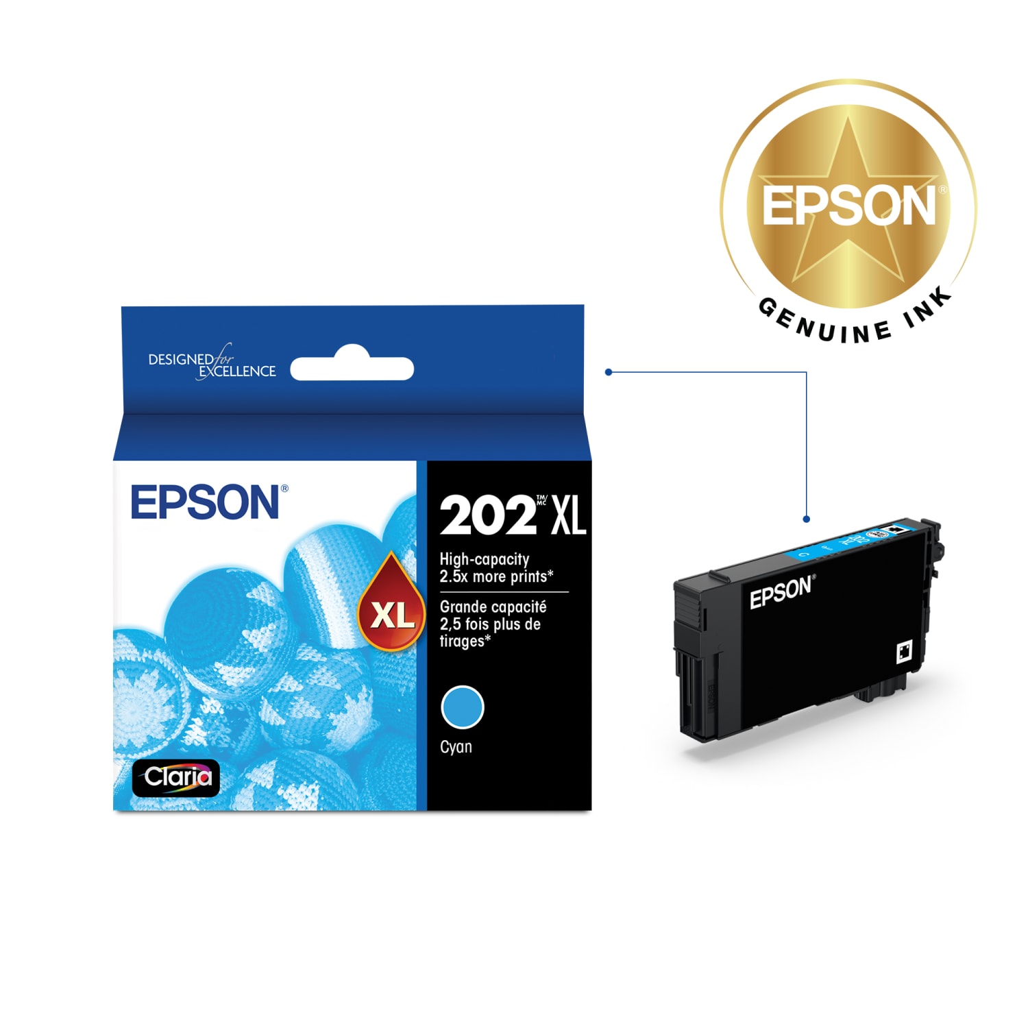 Epson 202XL Claria Cyan High-Yield Ink Cartridge, T202XL220-S - Image 3