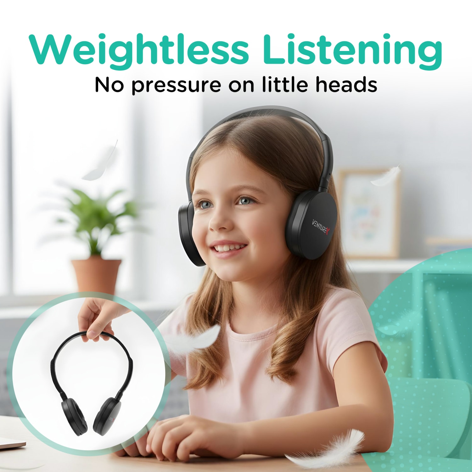 VentureX K22 Wired Kids Headset, 3.5mm/Stereo, Black, Total Qty 1 - Image 4