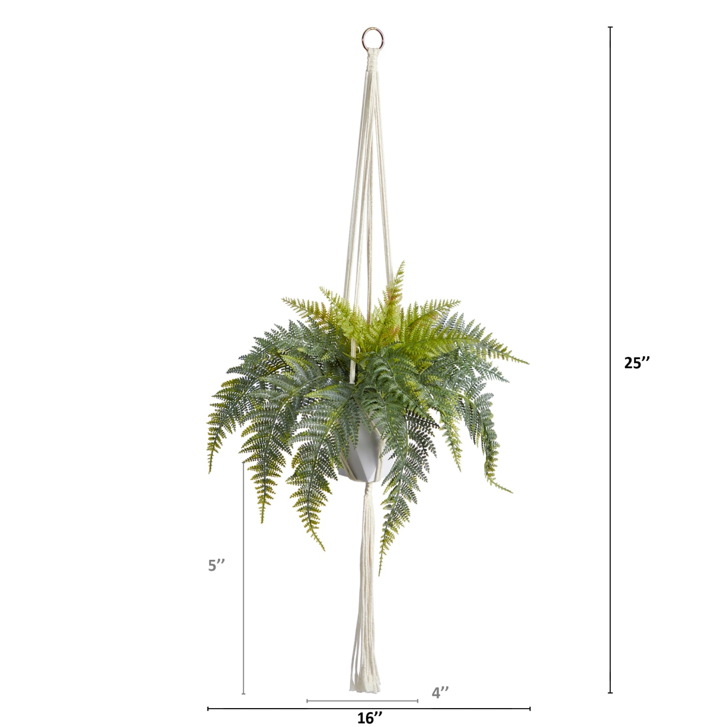 Nearly Natural Hanging Fern 25inH Artificial Plant With Decorative Basket, 25inH x 16inW x 12inD, Green/White - Image 3