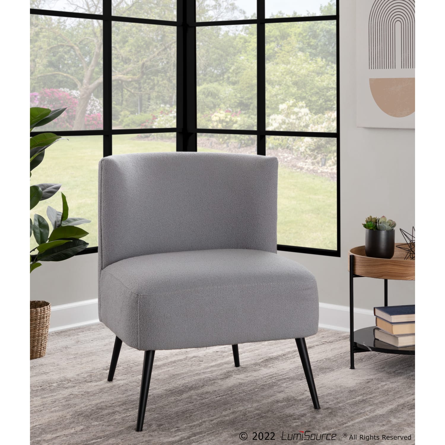 LumiSource Fran Sherpa Slipper Chair Light GrayBlack PopularChairscom
