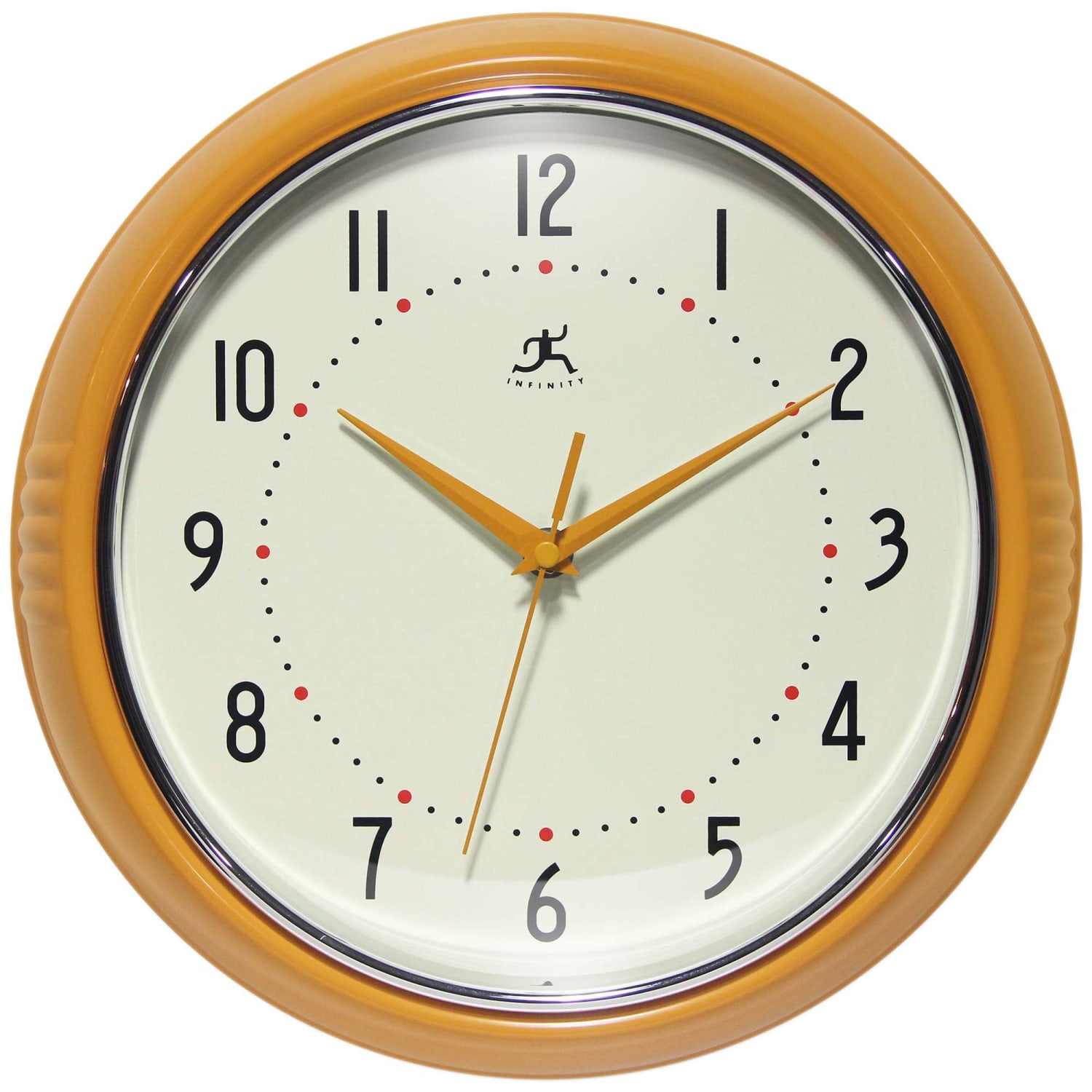 Infinity Instruments Round Retro Wall Clock, 12in, Saffron