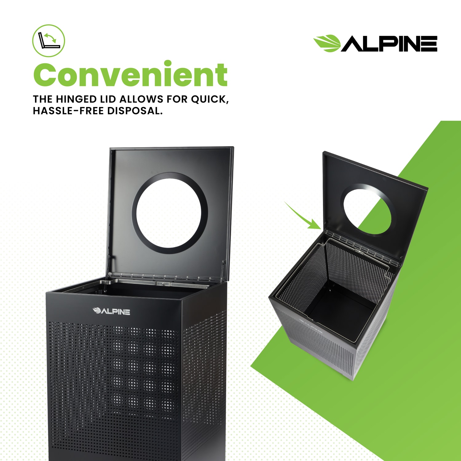 Alpine Industries Steel, Indoor Trash Can, 40 Gallons (151 liters), Black (438-40-BLK) - Image 5