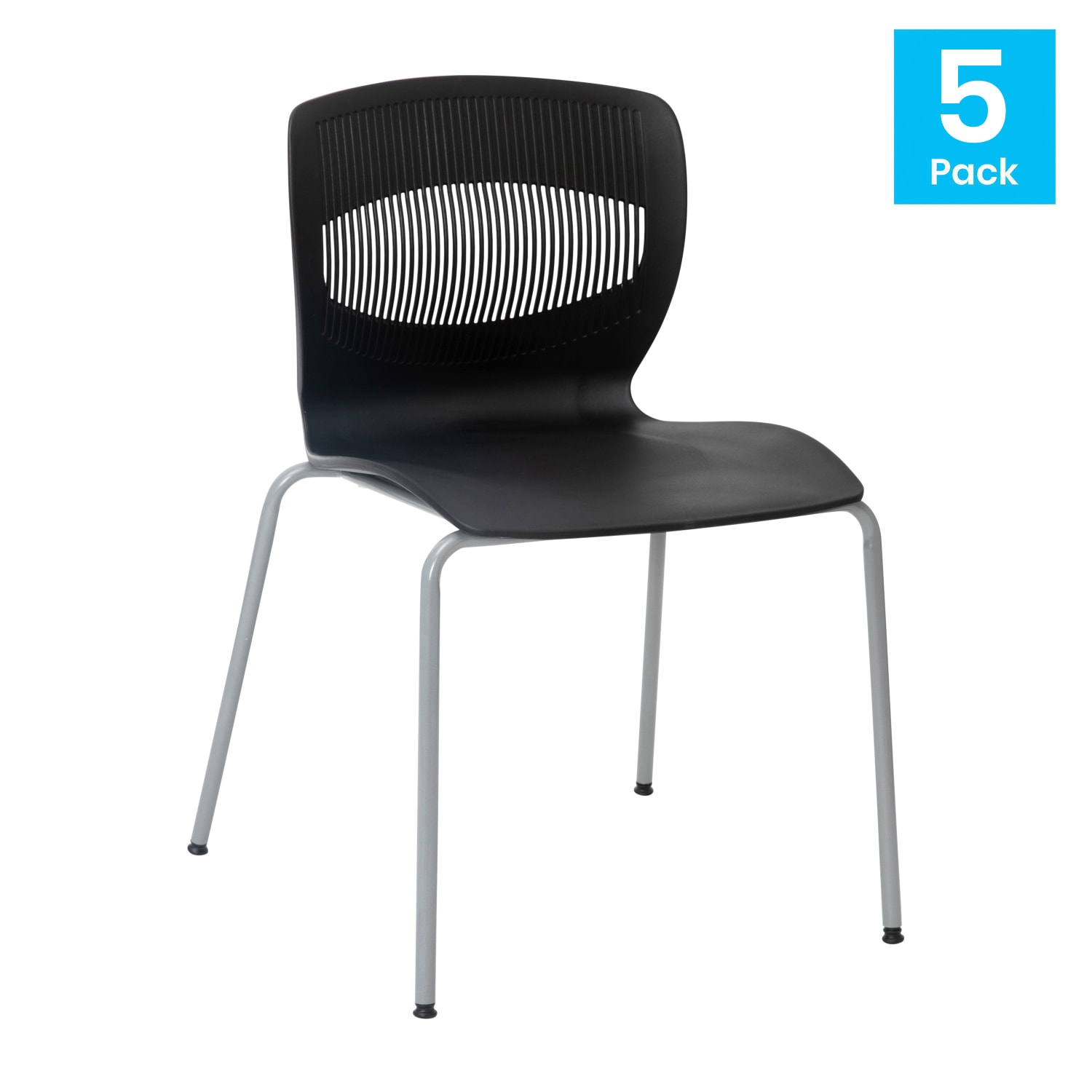 Flash Furniture HERCULES Series Commercial Grade 770 lb Capacity Ergonomic Stack Chairs With Lumbar Support BlackSilver Set Of 5 Chairs PopularChairscom