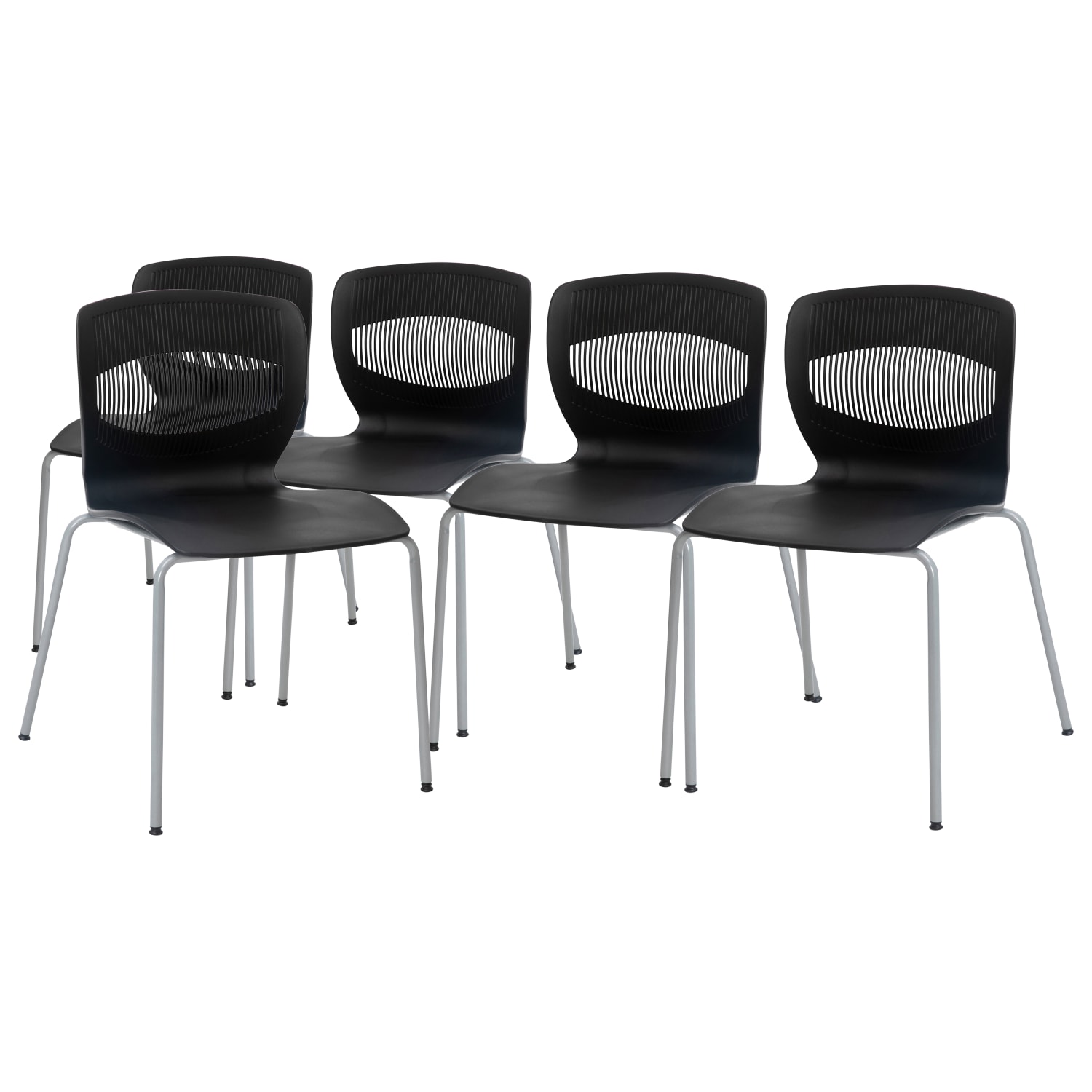 Flash Furniture HERCULES Series Commercial Grade 770 lb Capacity Ergonomic Stack Chairs With Lumbar Support BlackSilver Set Of 5 Chairs PopularChairscom