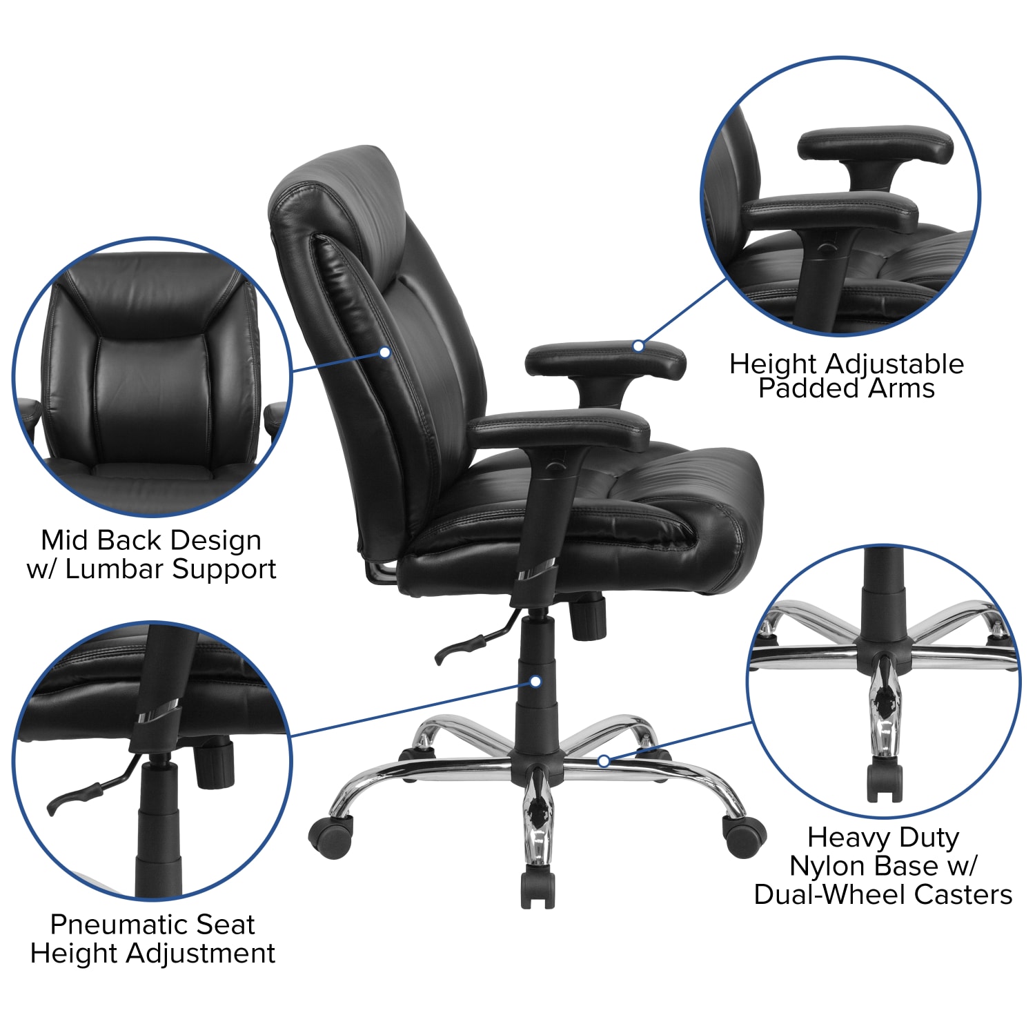 Flash Furniture Hercules Big Tall Ergonomic LeatherSoft Faux Leather MidBack Swivel Task Chair With Adjustable Arms Black PopularChairscom Flash Furniture Hercules Big Tall Ergonomic LeatherSoft Faux Leather Mid Back Swivel Task Chair With Adjustable Arms Black PopularChairscom