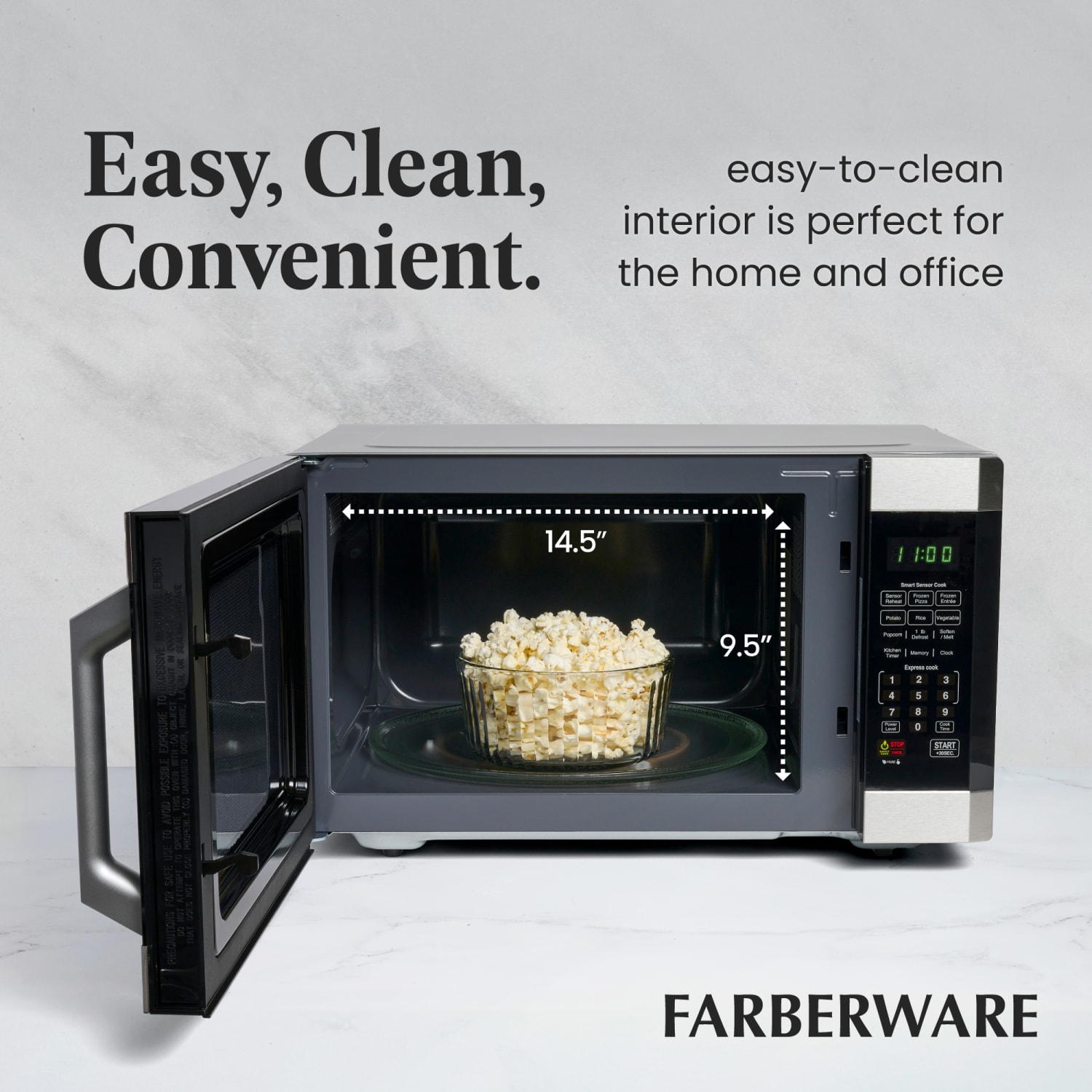Farberware Professional 1.6 Cu Ft 1,100-Watt Microwave With Smart Sensor, Stainless Steel/Platinum - Image 6