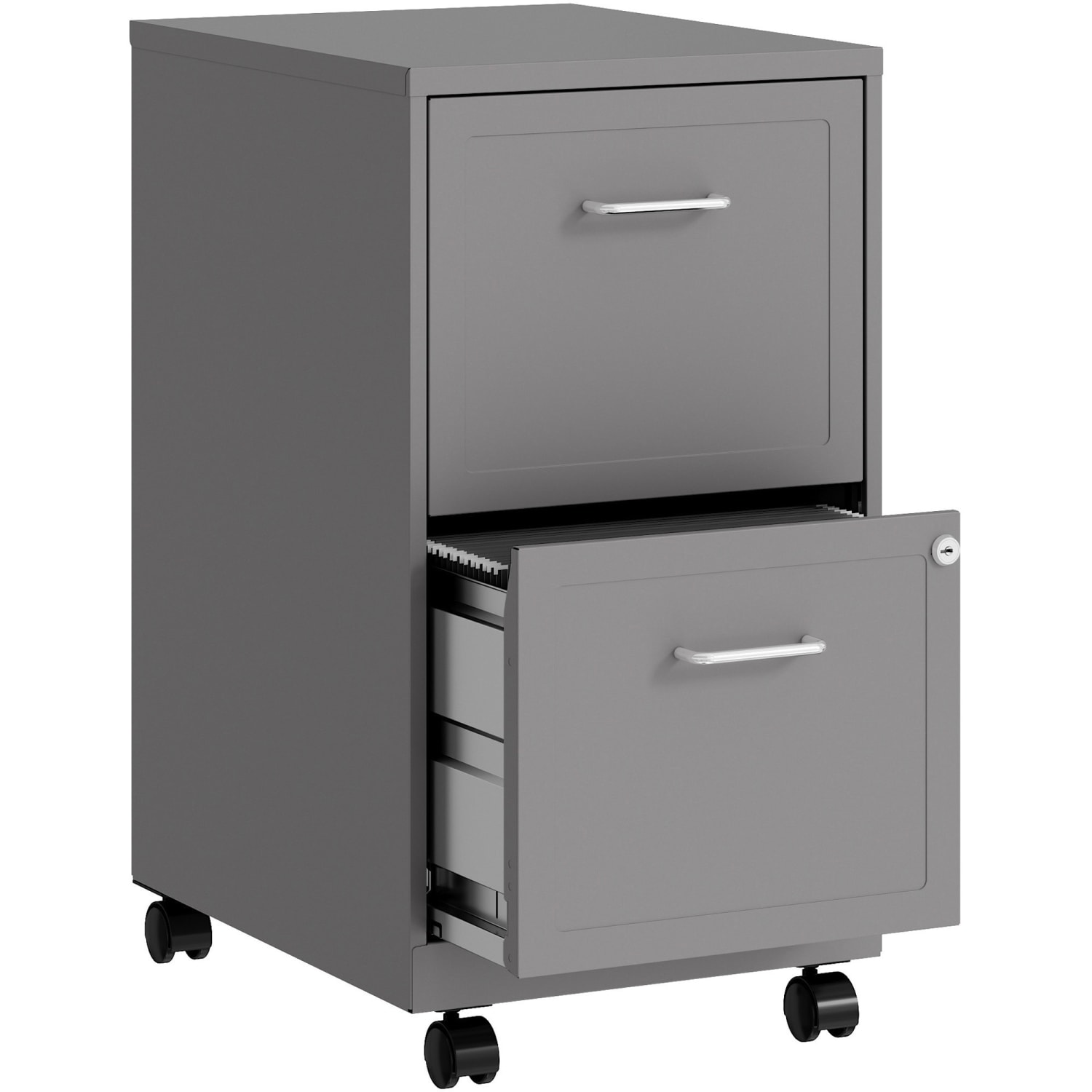 LYS Mobile File Cabinet - 14.3in x 18in x 26.5in - 2 x Drawer(s) for File, Document - Letter - Vertical - Glide Suspension, Locking Drawer, Mobility, Pull Handle - Silver - Baked Enamel - Steel - Recycled - Assembly Required - Image 4