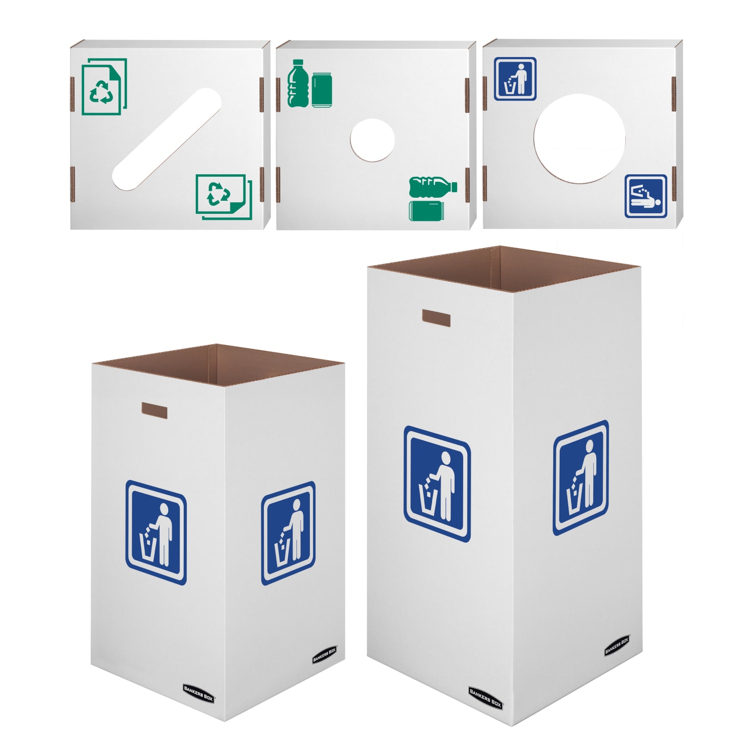 Bankers Box Waste And Recycling Bins, Extra Large Size, 30in x 18in x 18in, 50% Recycled, White/Blue, Pack Of 10 - Image 4