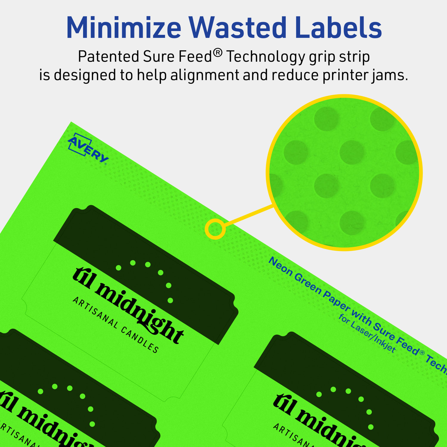 Avery Print-To-The-Edge Labels With Sure Feed Technology, 94267-NGP20, Rectangle Scalloped, 2in x 3in, Matte Neon Green, Pack of 160 - Image 5