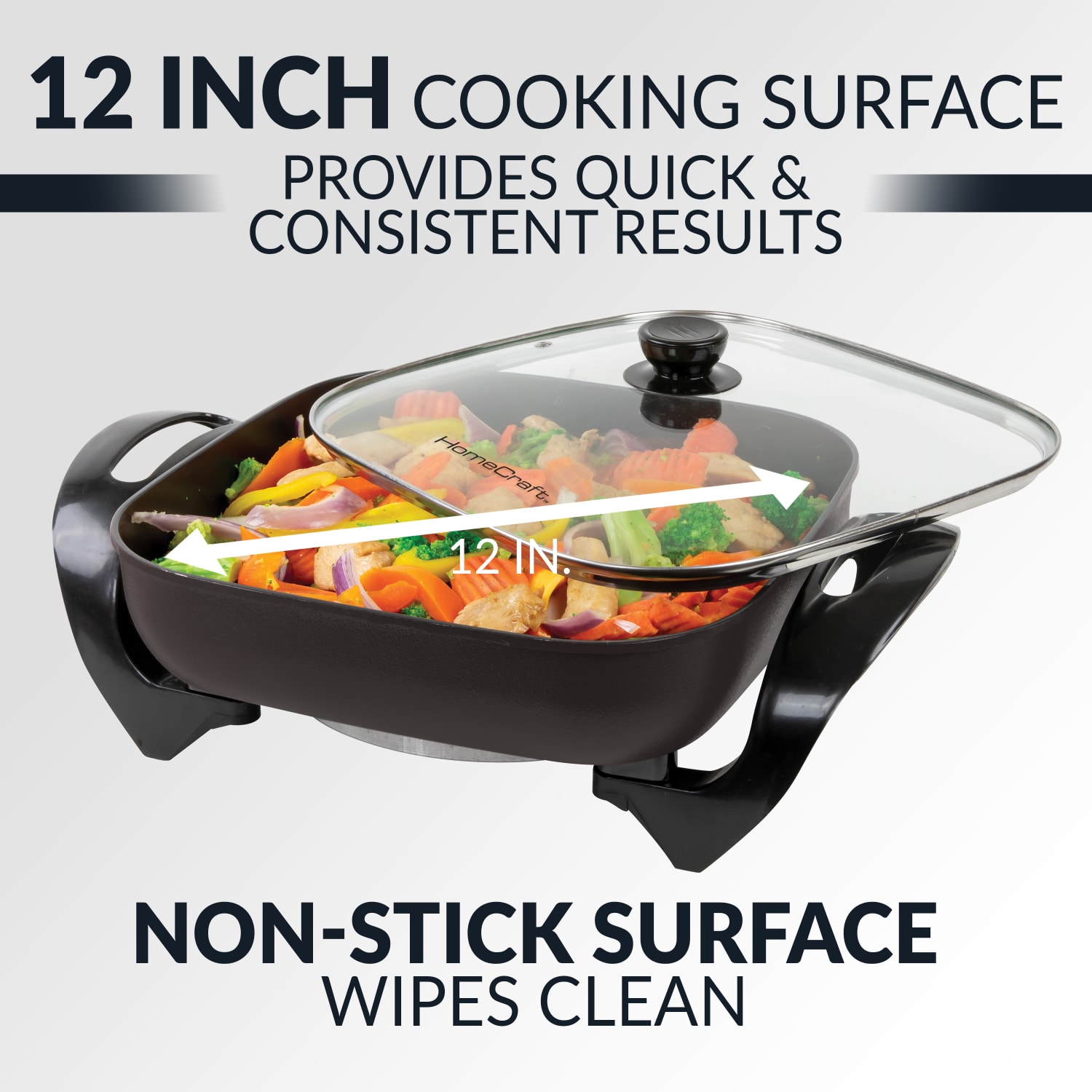 Nostalgia Electrics HomeCraft Electric Nonstick Skillet, 12in, Black - Image 6