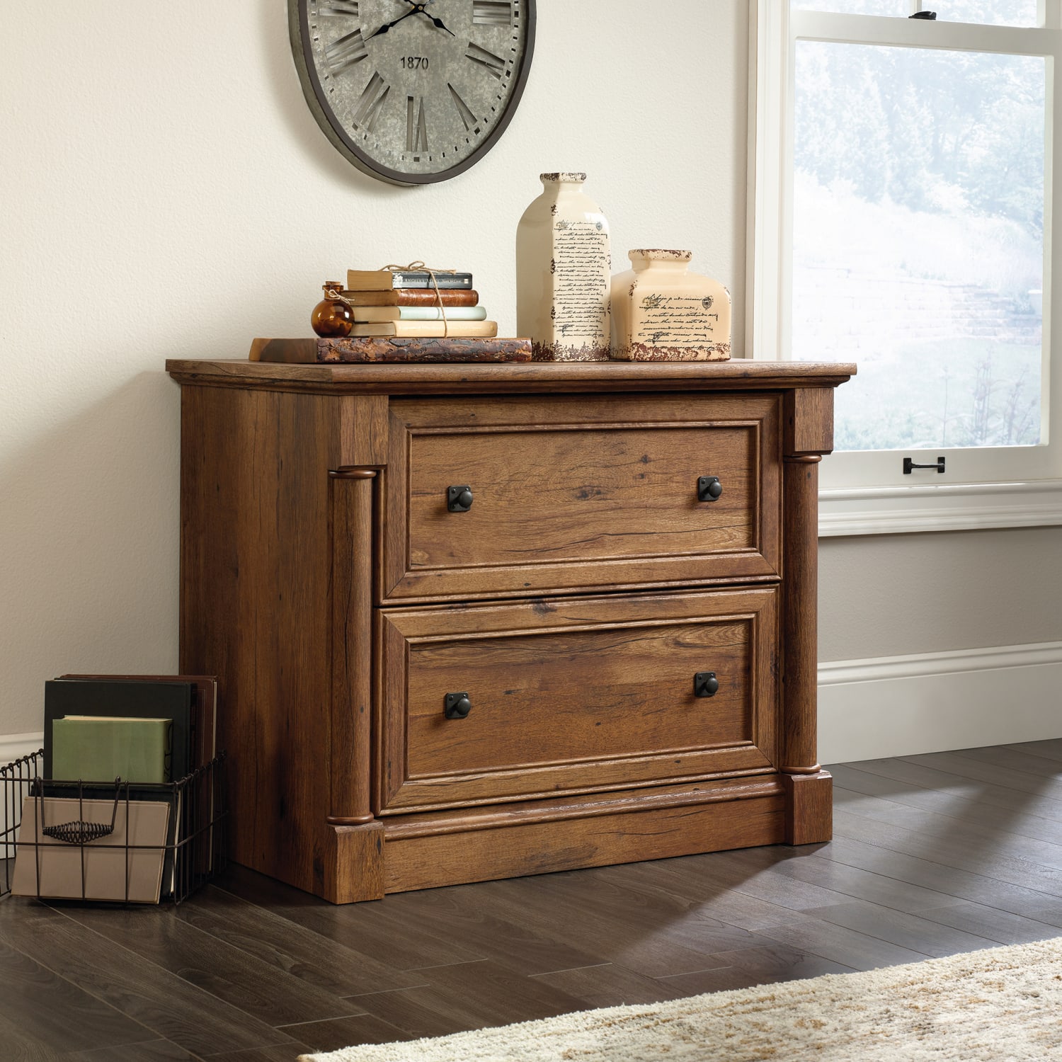 Sauder Palladia 36-13/16inW x 22inD Lateral 2-Drawer File Cabinet, Vintage Oak - Image 4