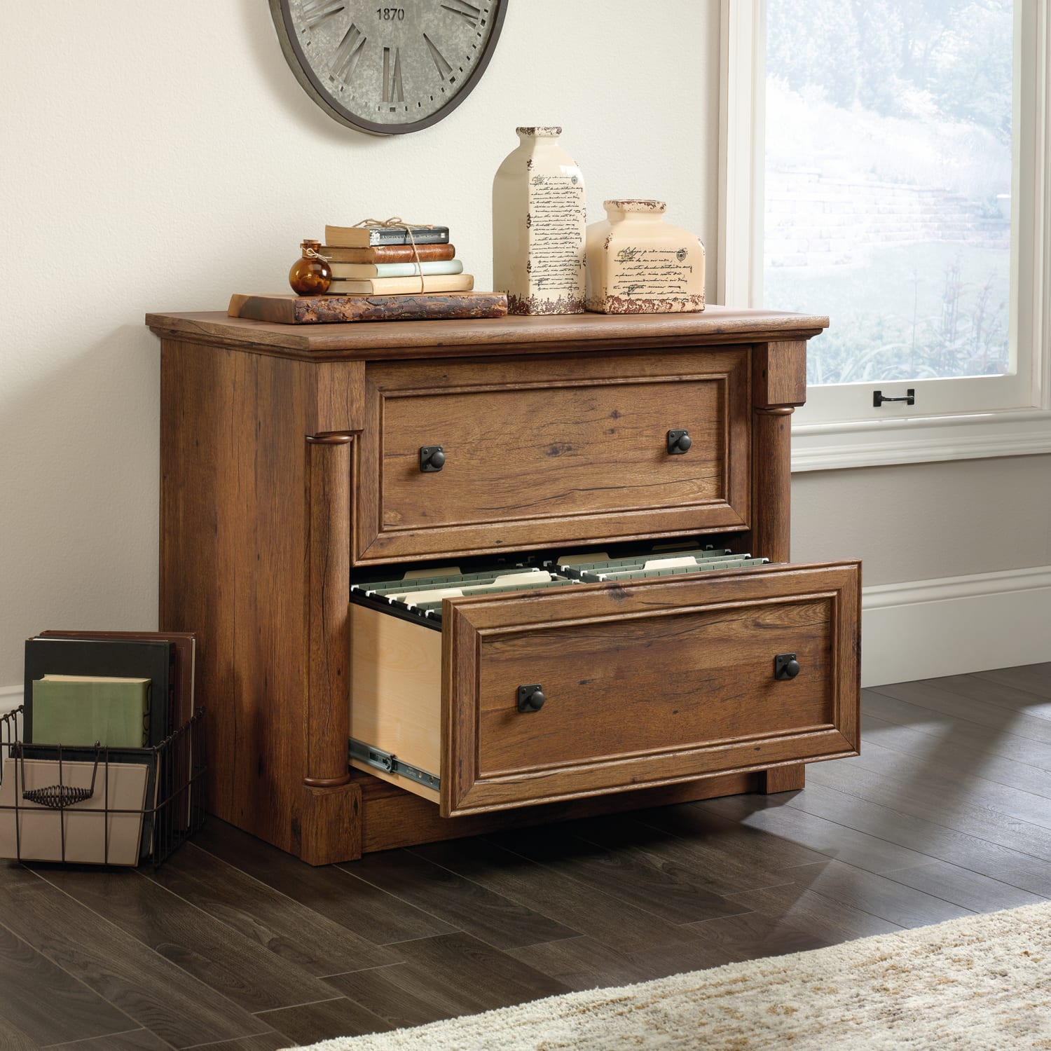 Sauder Palladia 36-13/16inW x 22inD Lateral 2-Drawer File Cabinet, Vintage Oak - Image 5