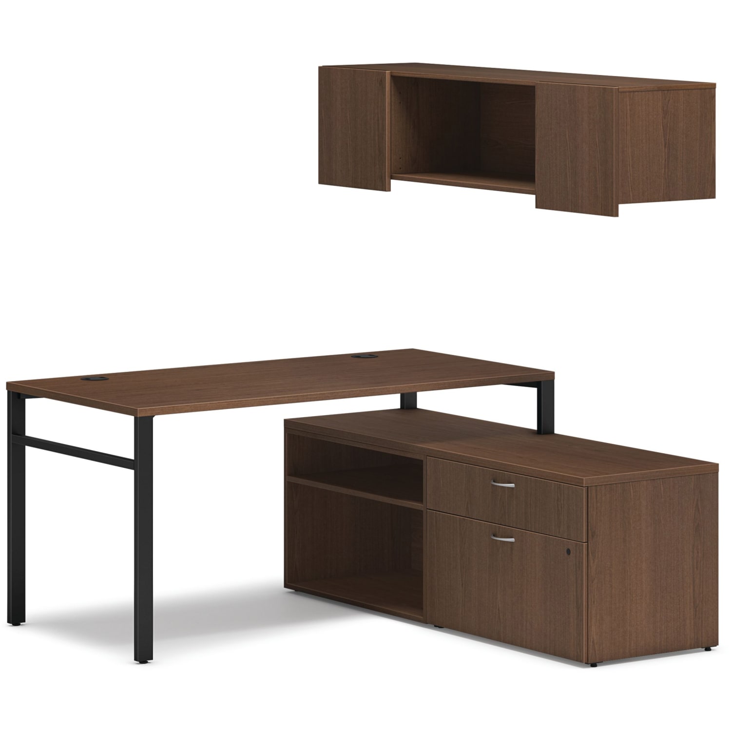 HON Mod 60inW Computer Desk Workstation With Wall Mount Storage And 2 Credenzas, Sepia Walnut/Black - Image 3