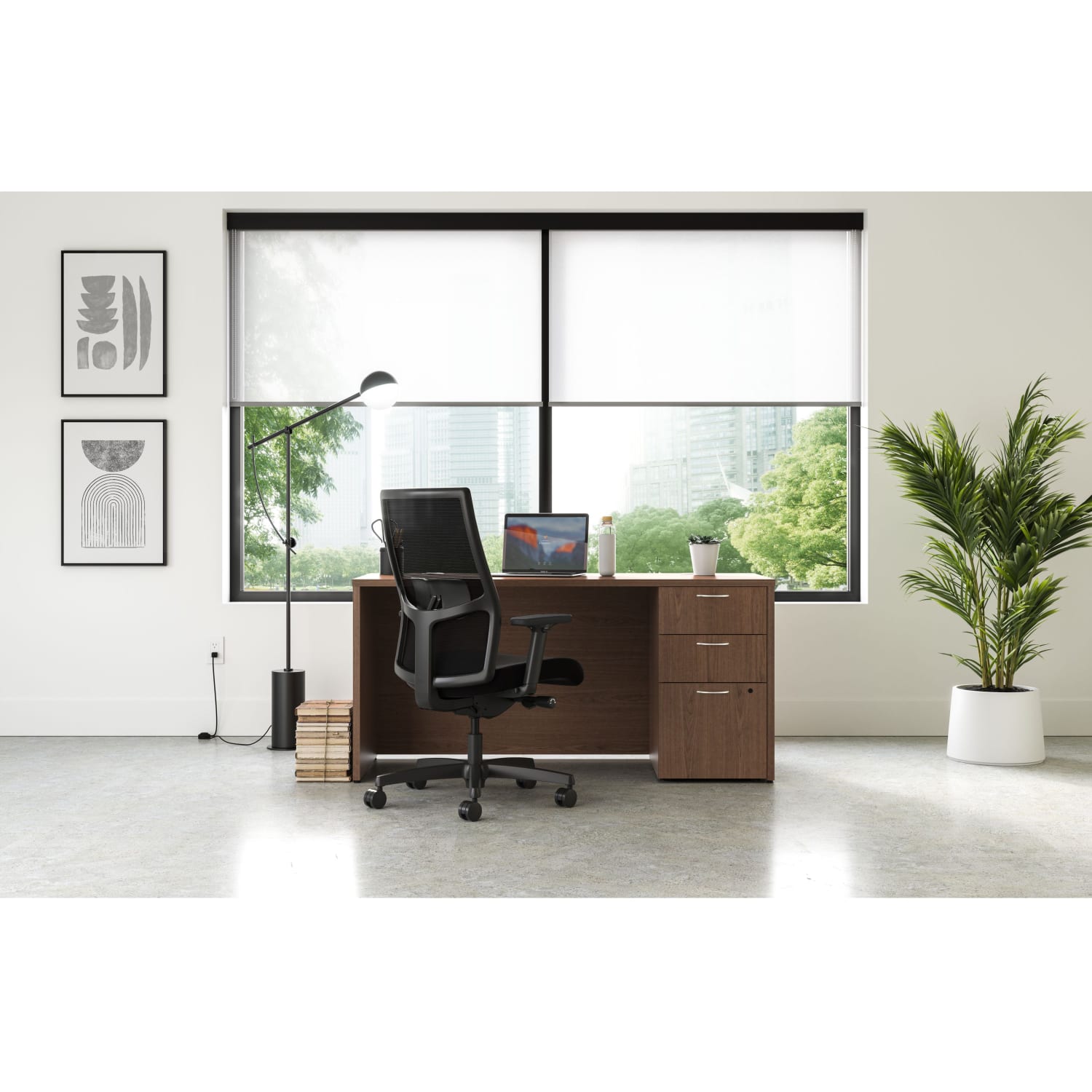 HON Mod 60inW Computer Desk Credenza, Sepia Walnut