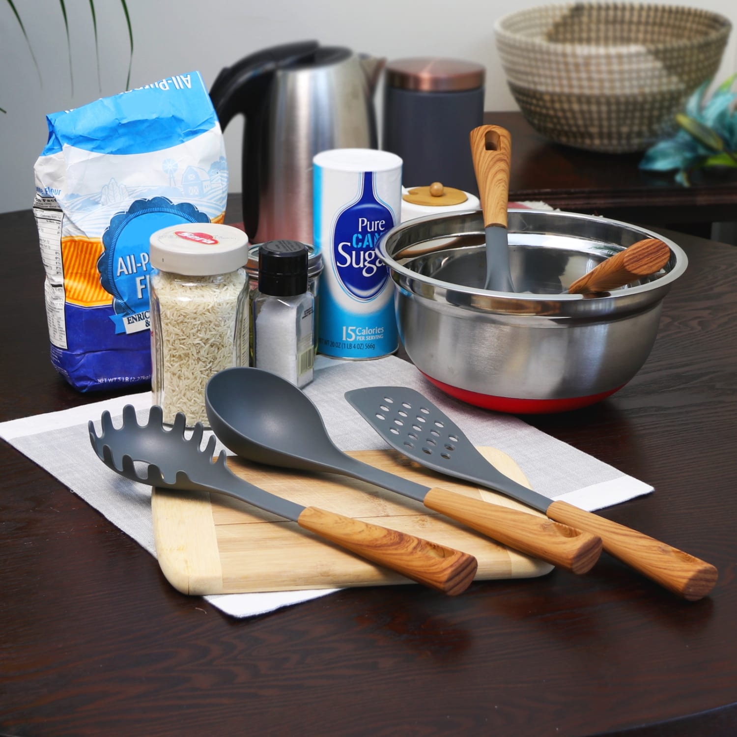 Oster Everwood 5-Piece Kitchen Nylon Tools Set, Brown/Gray - Image 3
