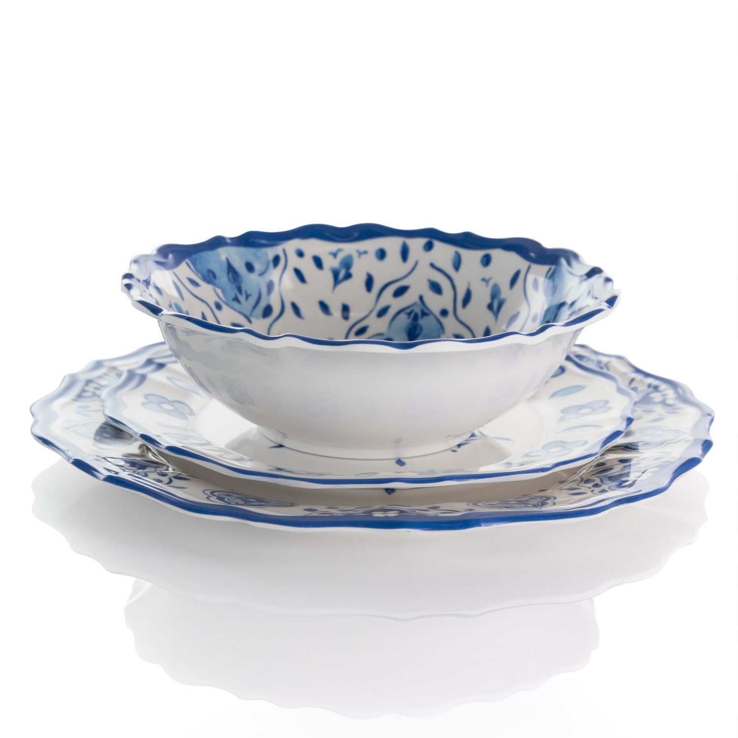 Elama Blue Garden 12-Piece Scalloped Dinnerware Set, Blue - Image 5