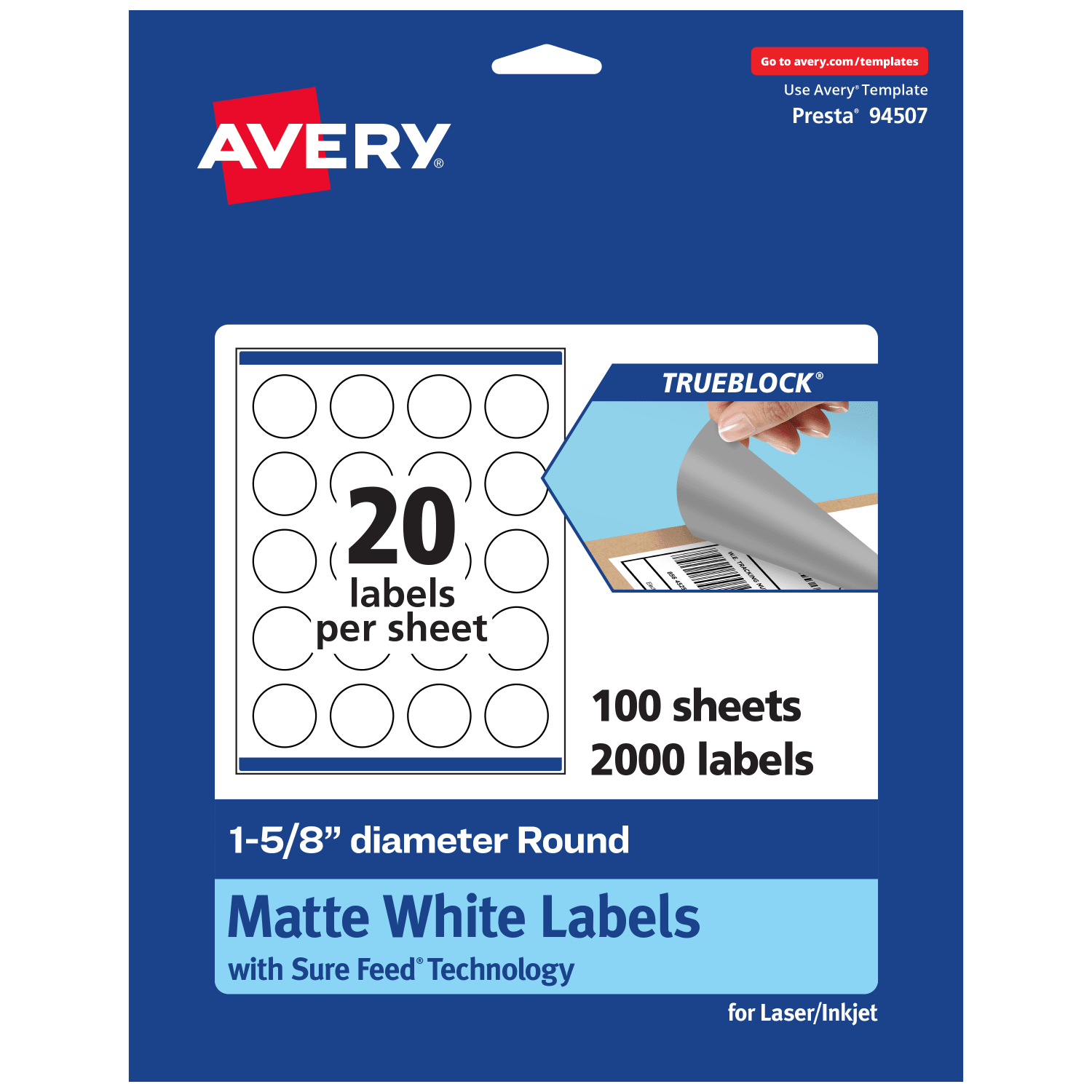 Avery Print-To-The-Edge TrueBlock Labels With Sure Feed, 94507-TWMP100, Round, 1-5/8in, Matte White, Pack Of 2000 - Image 3