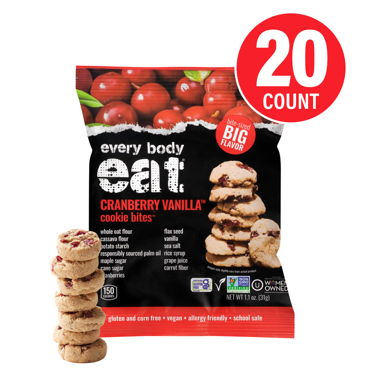 Every Body Eat Cranberry Vanilla Cookie Bites, 1.1 Oz, Total Qty 20 - Image 3
