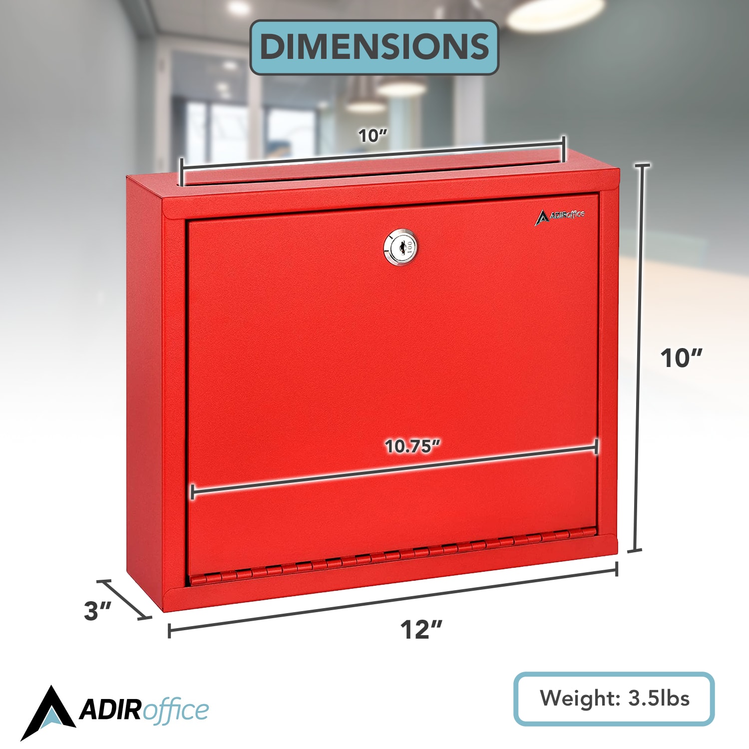 Alpine AdirOffice Large Size Steel Multi-Purpose Drop Box, 10inH x 12inW x 3inD, Red - Image 4