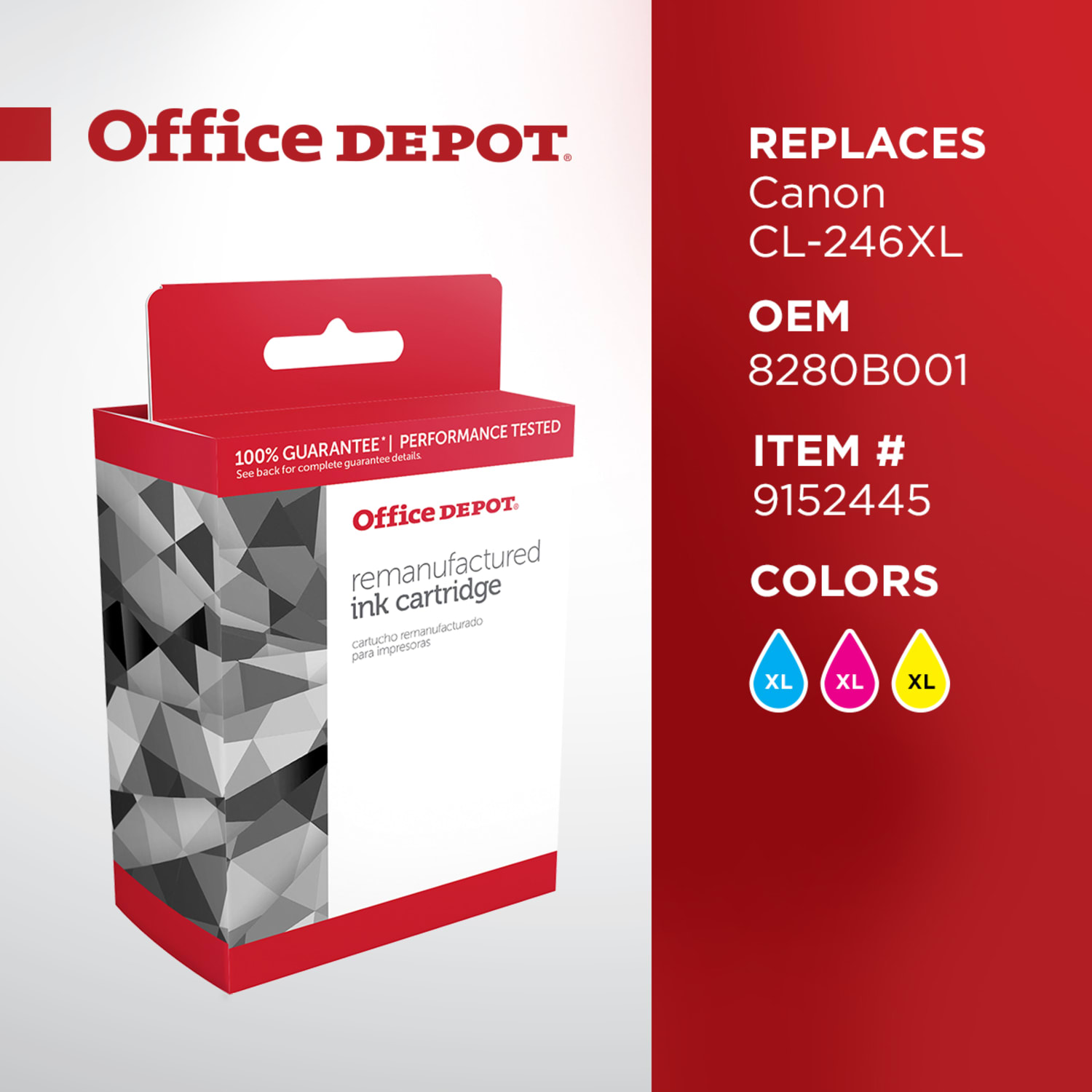 Office Depot Remanufactured Tri-Color High-Yield Ink Cartridge Replacement For Canon CL-246XL, ODCL246XL - Image 3