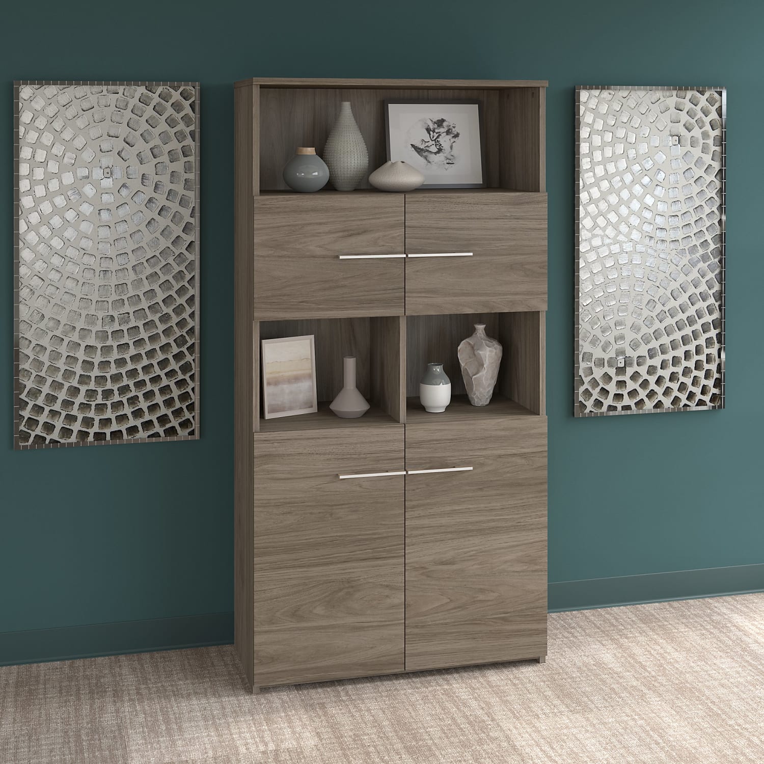 Bush Business Furniture Office 500 70inH 5-Shelf Bookcase With Doors, Modern Hickory, Standard Delivery - Image 3