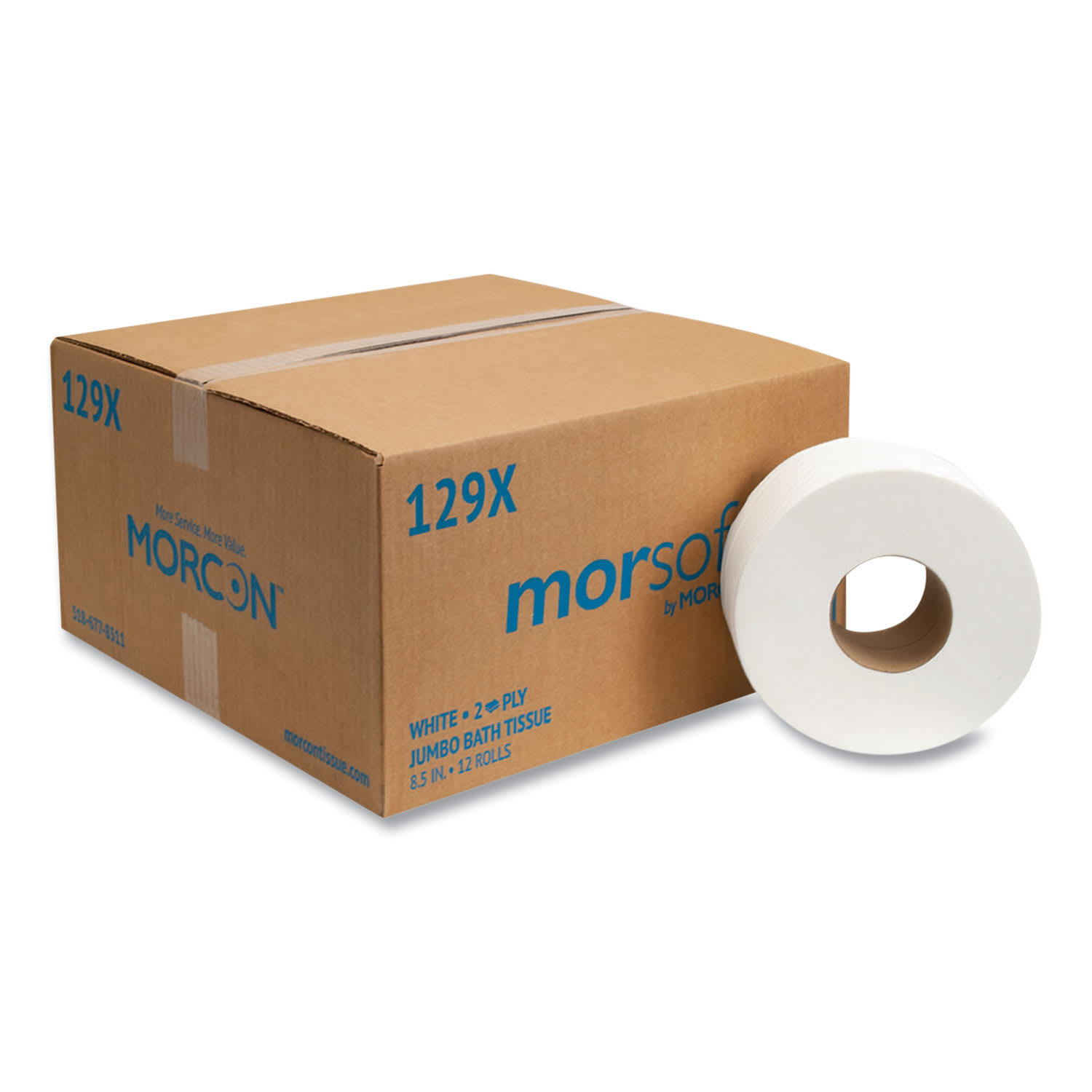 Morcon Tissue Jumbo Bath Tissue, Septic Safe, 2-Ply, White, 3.3in x 500 ft, 12/Carton