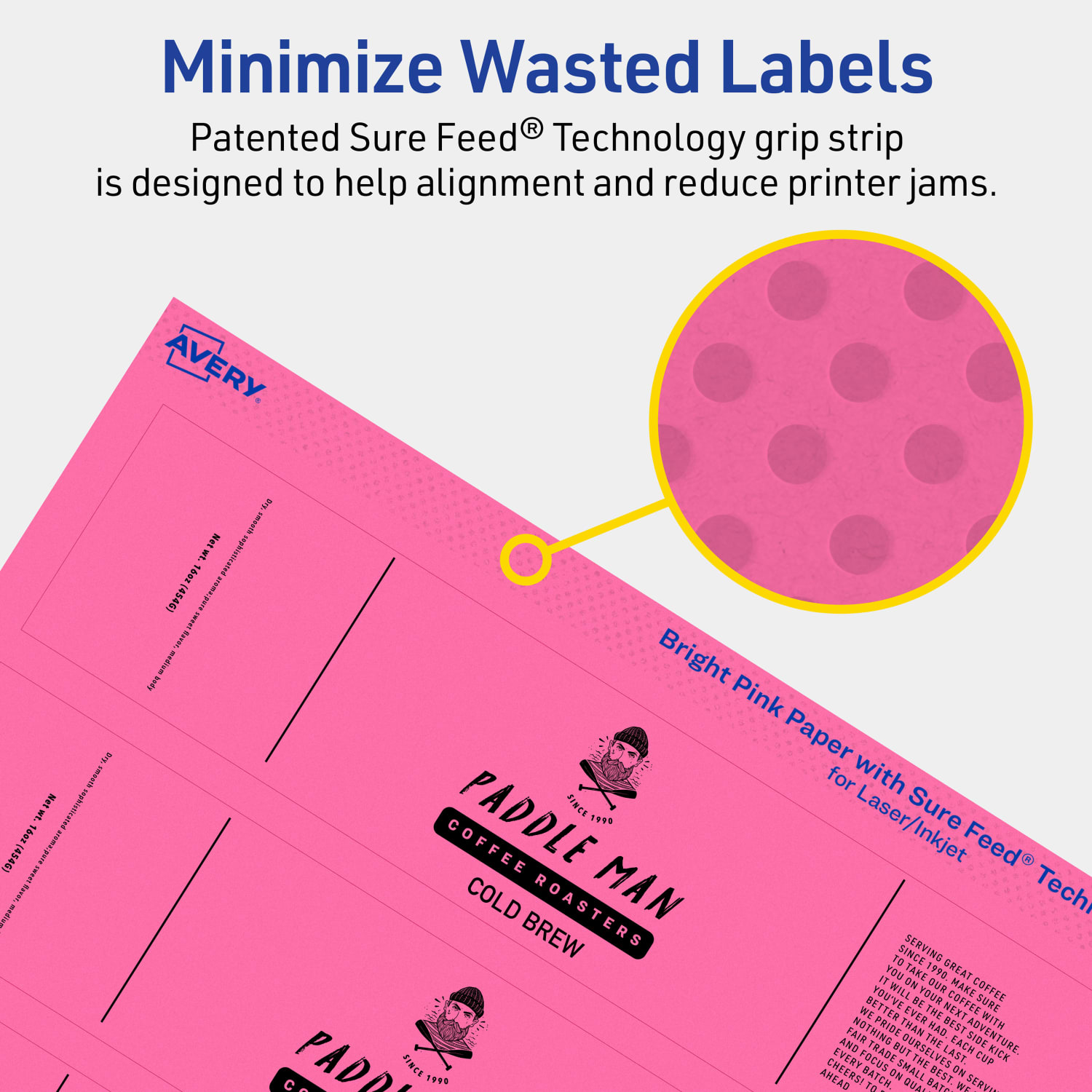 Avery Print-To-The-Edge Labels With Sure Feed Technology, 94225-BPP20, Rectangle, 1in x 7in, Matte Bright Pink, Pack of 160 - Image 5