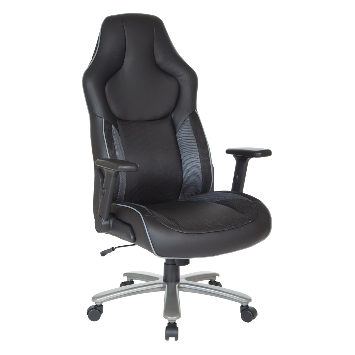 Office Star Big And Tall Ergonomic Bonded Leather High-Back Gaming Chair, Gray/Black