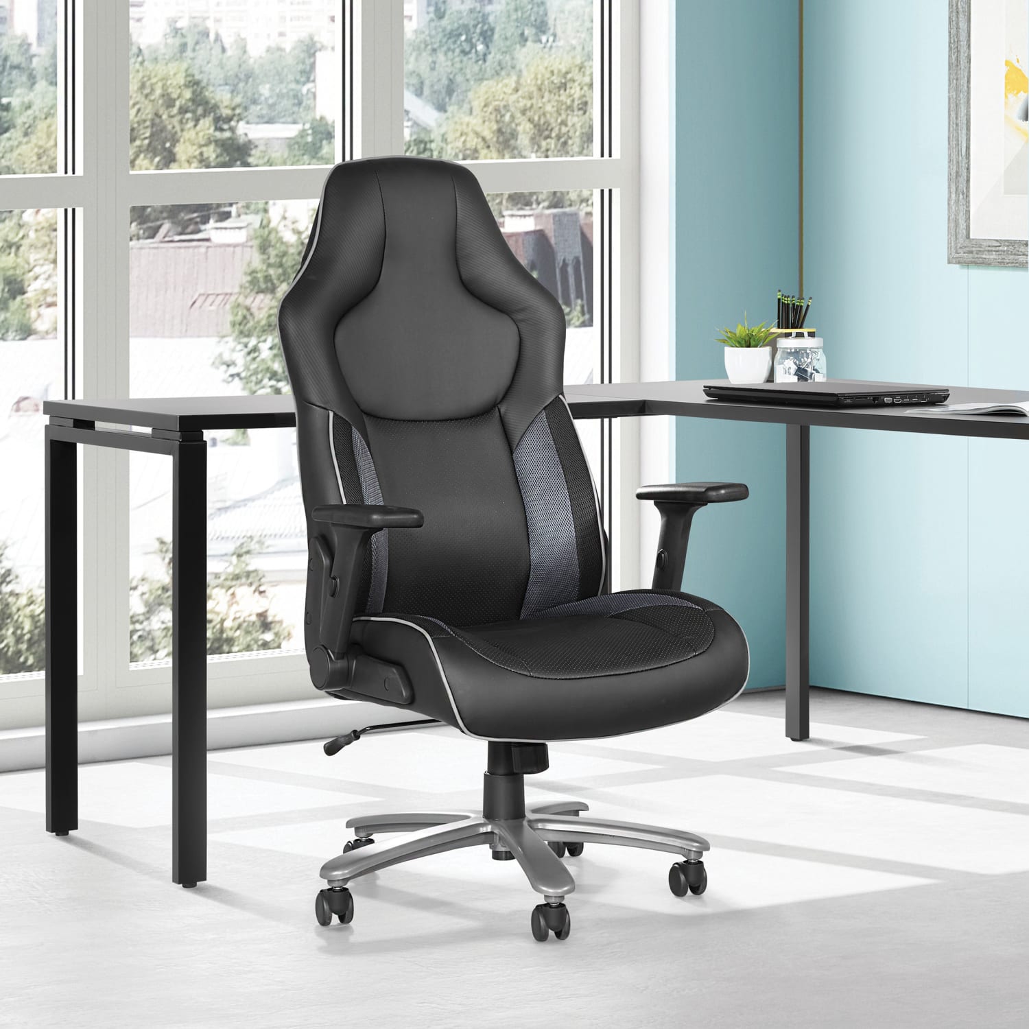 Office Star Big And Tall Ergonomic Bonded Leather High Back Gaming Chair GrayBlack PopularChairscom