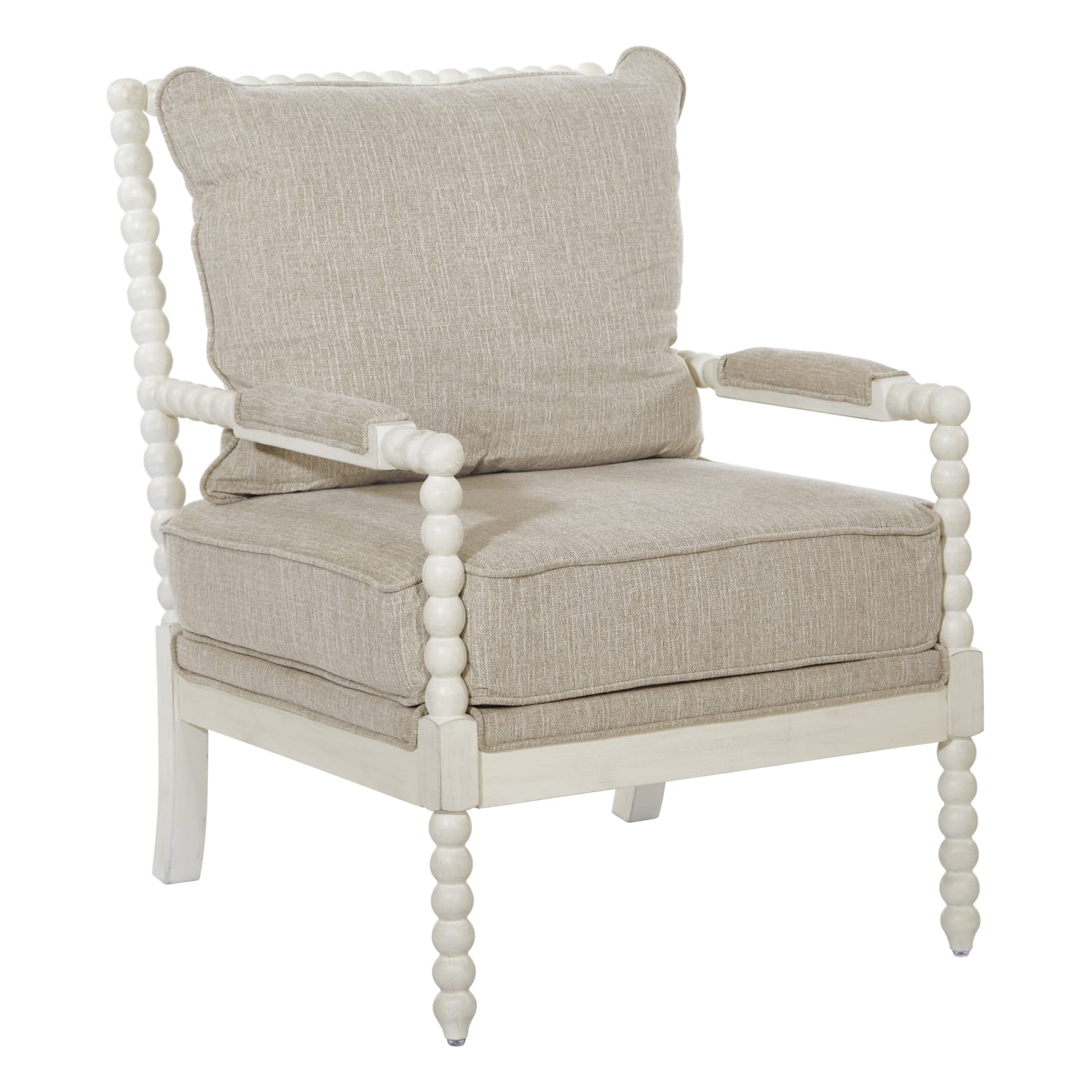 Office Star Kaylee Spindle Polyester Accent Chair, Beige Linen/Antique White