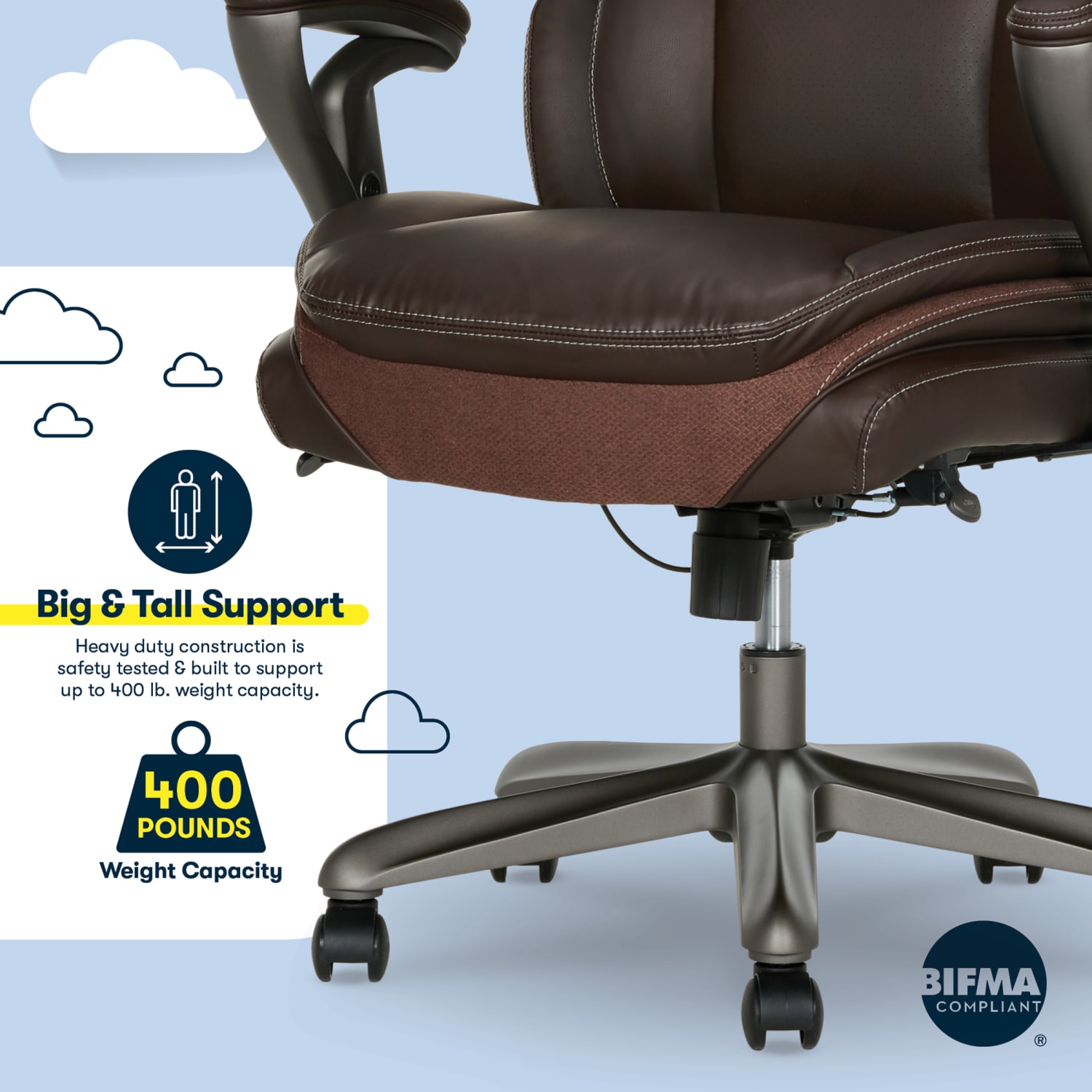 Serta SmartLayers Everett Big  Tall Ergonomic Vegan Leather High Back Executive Office Chair Dark BrownDark Gray PopularChairscom