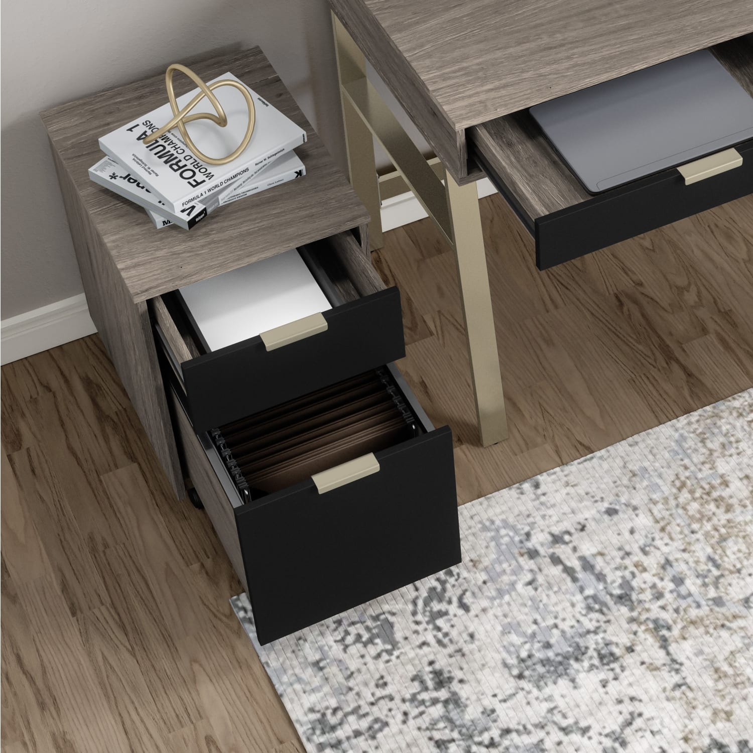Whalen Devon 20inD Vertical 2-Drawer Mobile File Cabinet, Harbor Oak/Matte Black - Image 3
