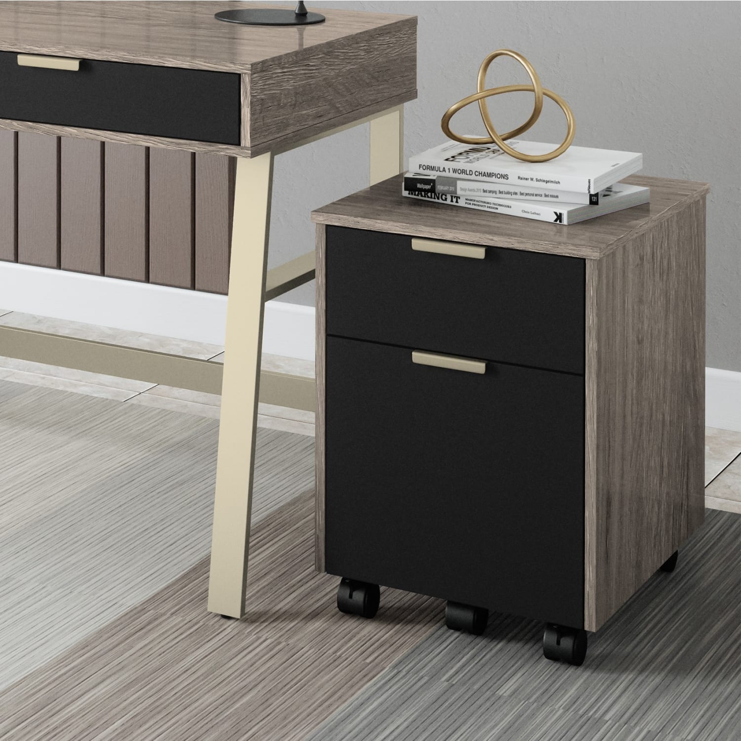 Whalen Devon 20inD Vertical 2-Drawer Mobile File Cabinet, Harbor Oak/Matte Black - Image 4