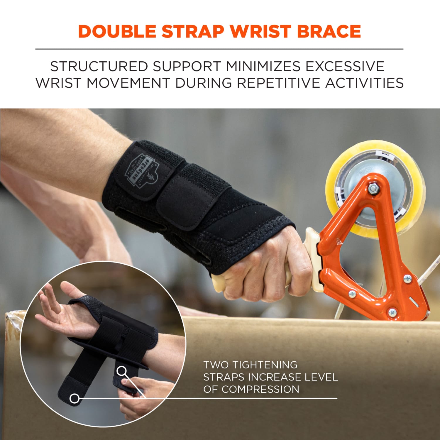 Ergodyne ProFlex 4015 Wrist Brace Support, Double Strap, L-Right, Black - Image 3