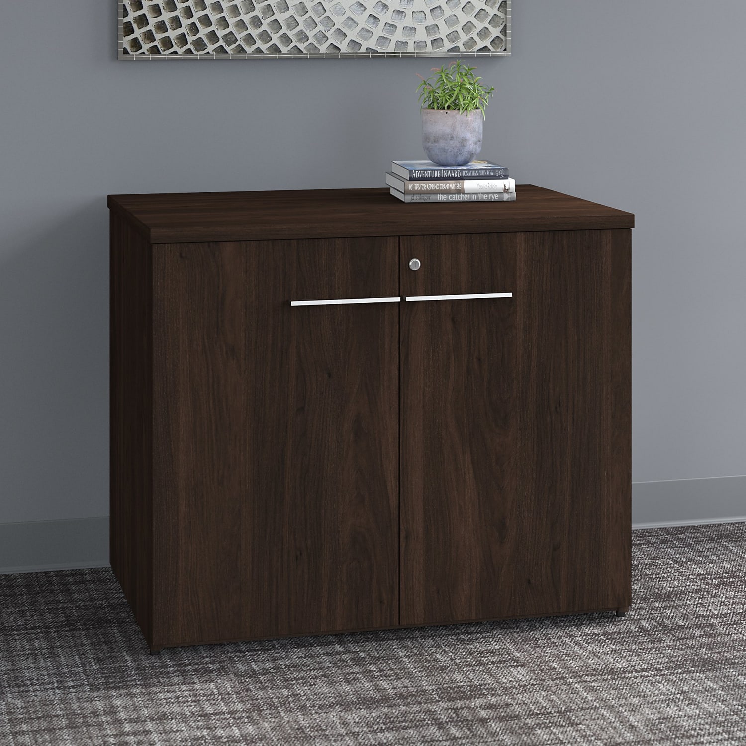 Bush Business Furniture Office 500 36inW Storage Cabinet With Doors, Black Walnut, Standard Delivery - Image 3