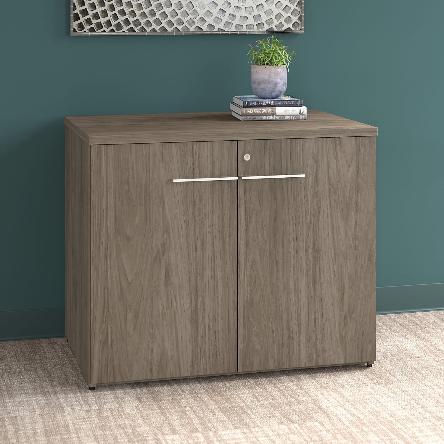 Bush Business Furniture Office 500 36inW Storage Cabinet With Doors, Modern Hickory, Standard Delivery - Image 3